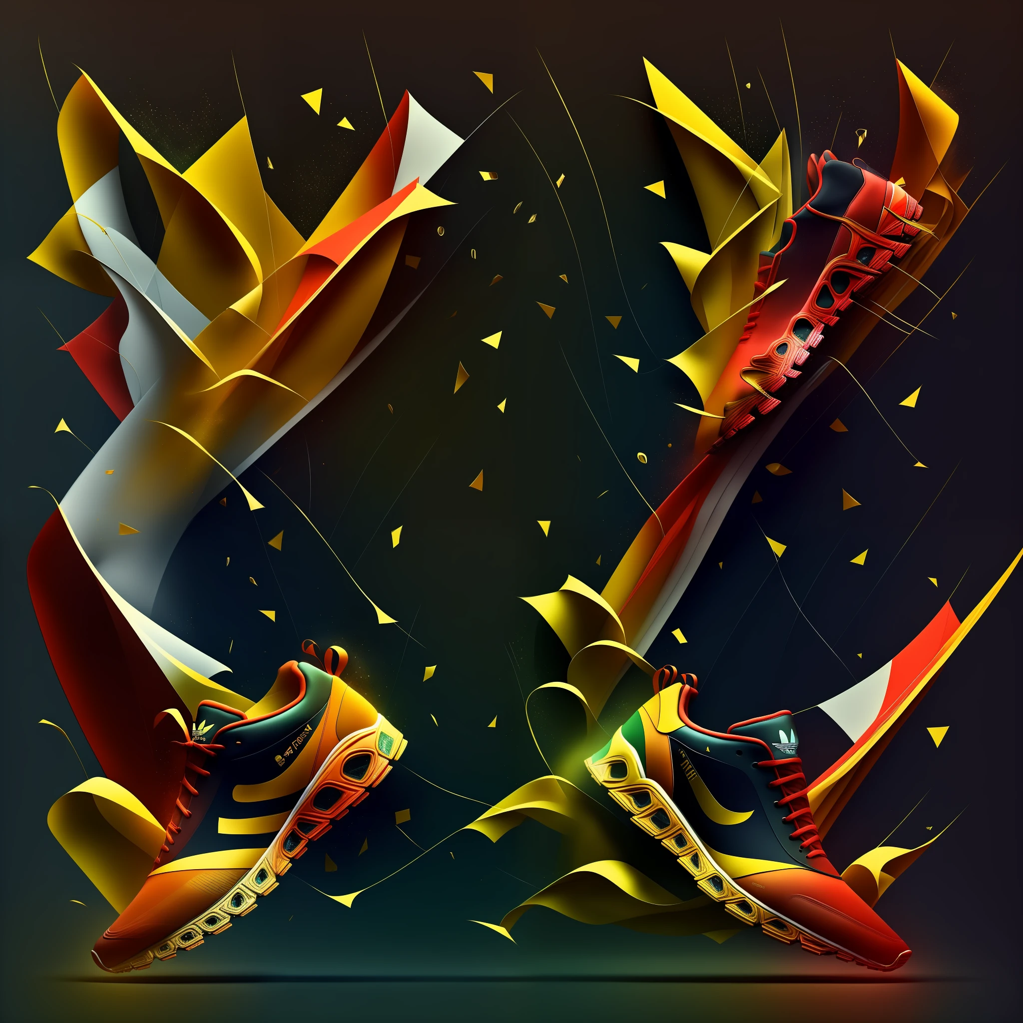 sapatoai, sneaker, adidas, sapatilha, sapato, um par de sapatos com uma folha em cima, obra prima; behance hd, Powerful explosions Brazil's flag in the background