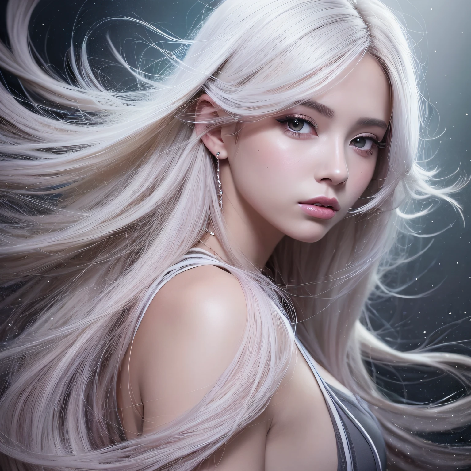 Pale white hair Light pink skin, anime com cabelo longo soprando no vento, glowing flowing hair, linda arte digital linda, flowing glowing hair, lindo arte digital, stunning digital illustration, bela arte digital, bela arte digital, linda pintura digital, beautiful illustration digital, arte digital muito bonita, epic digital art illustration, pintura digital bonita, pintura digital impressionante, beautiful flowing hair, arte digital impressionante, ultra-realista, with special attention to detail.