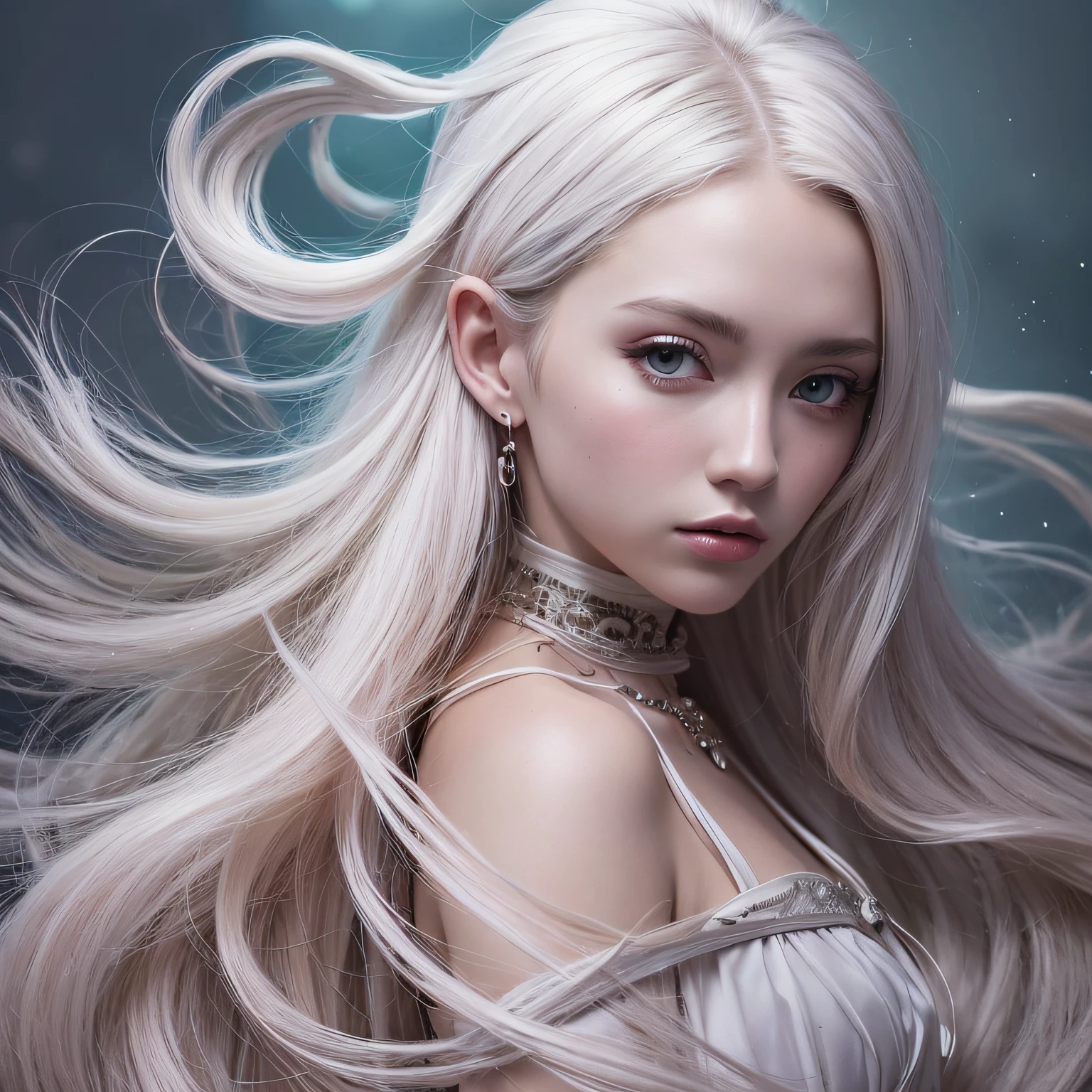 Pale white hair Light pink skin, Menina anime com cabelo longo soprando no vento, glowing flowing hair, linda arte digital linda, flowing glowing hair, lindo arte digital, stunning digital illustration, bela arte digital, bela arte digital, linda pintura digital, beautiful illustration digital, arte digital muito bonita, epic digital art illustration, pintura digital bonita, pintura digital impressionante, beautiful flowing hair, arte digital impressionante, ultra-realista, with special attention to detail.