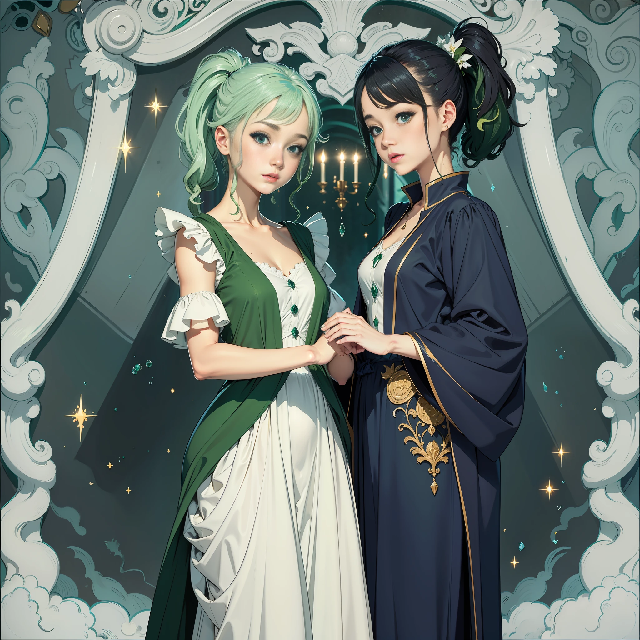Blue-green double ponytail,Clear blue-green eyes,Singer in school costume,Beautiful show scene,Soft light and shadows,exquisite detailing,Need