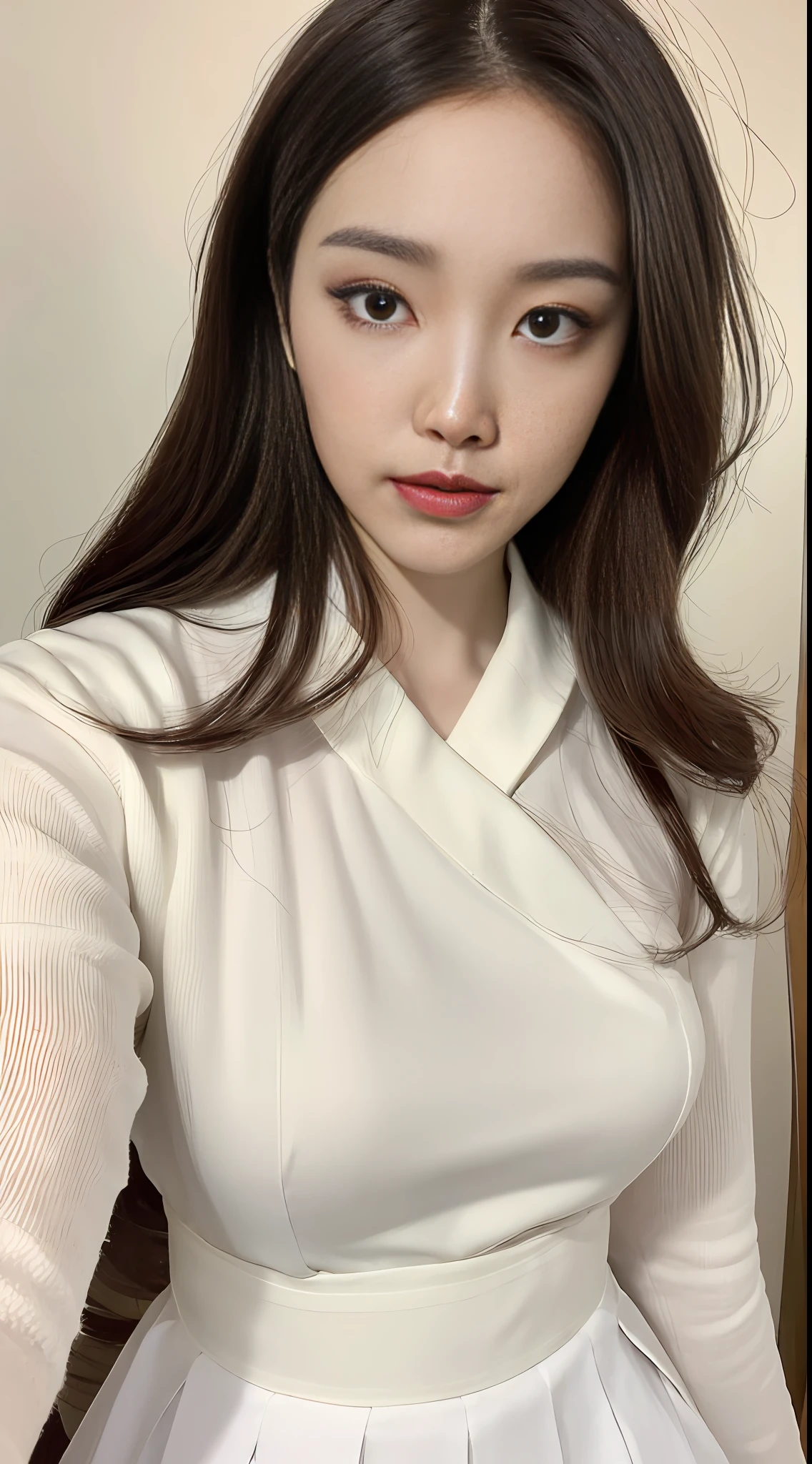 Highest HD picture quality，tmasterpiece，hyper realisitc，Authentic texture，A girl，Lying silkworm，res lips，(white  shirt，校服，Skirt that wraps hips，tiese)，Exquisite facial features，fashion hair，ellegance，Sideways portrait，facial closeups，Dynamic angle
Model: Style model(Wlop style)