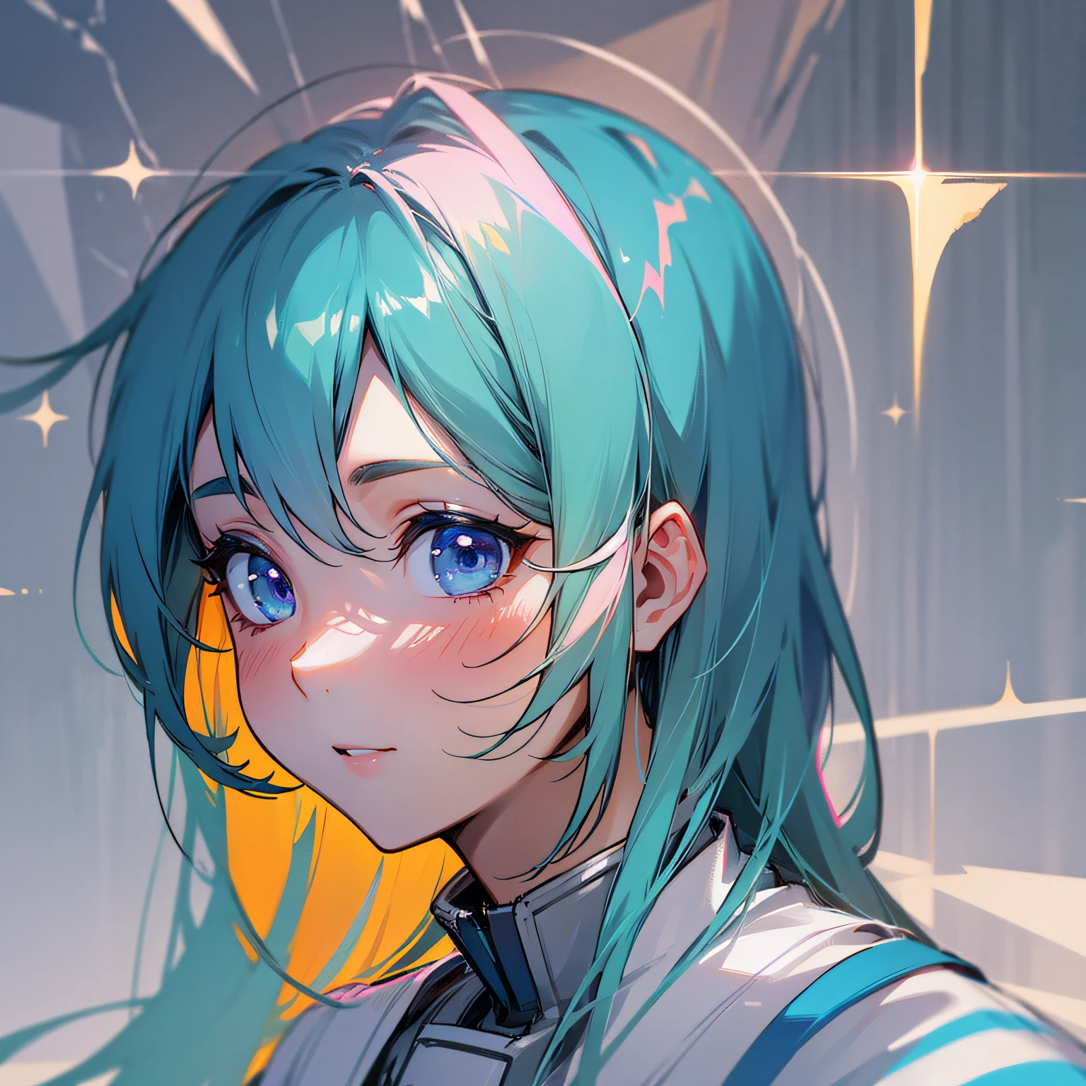 streaked hair, shy, aqua eyes, gradient eyes, anime, blind box toy style, cinematic lighting, god rays, drop shadow, scanlines, vignetting, perspective, Canon, anime, anime, anime, anime, anime, anime, anime, anime, anime, anime, anime, anime, anime, anime, anime, anime, anime, textured skin, high details, best quality, masterpiece, best quality --auto