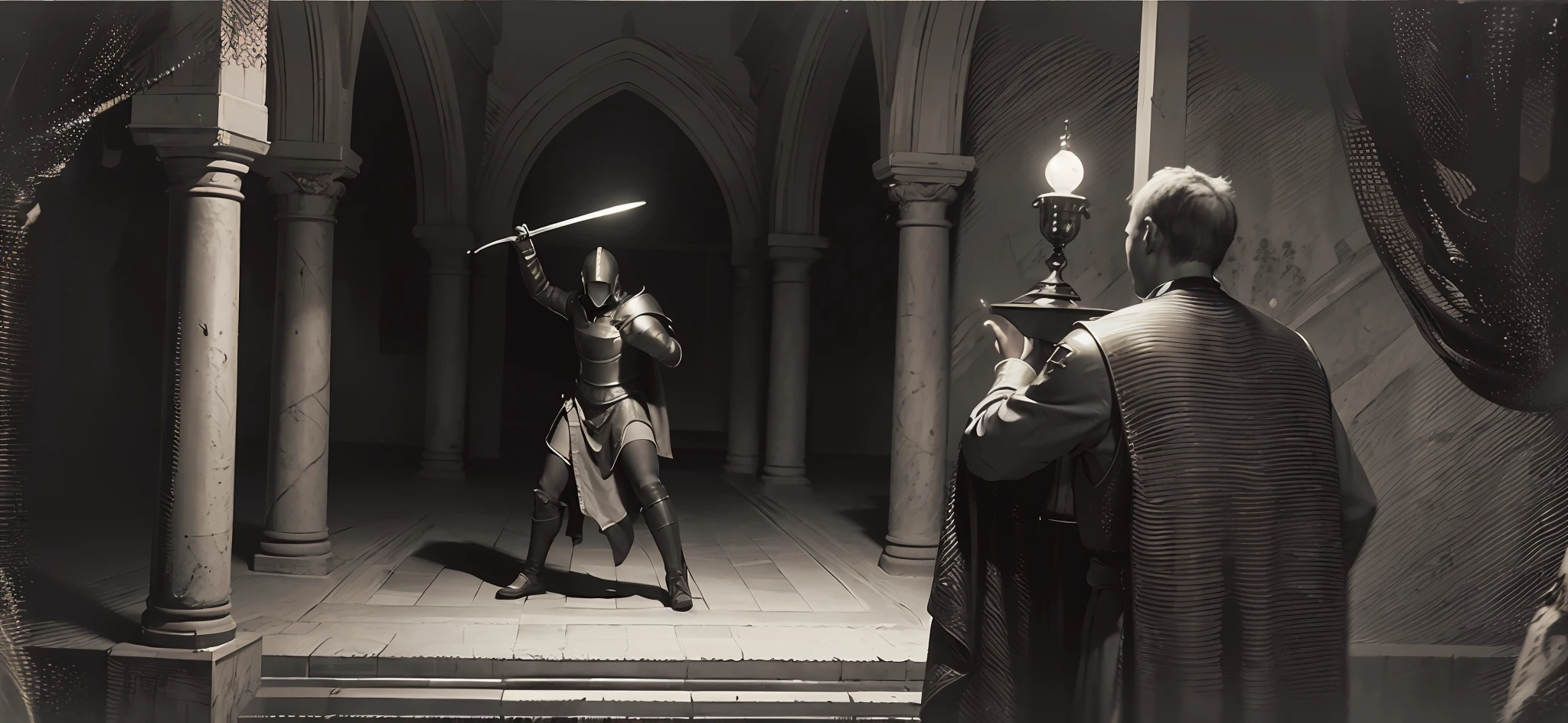der riese, Protoss, Black Plate Armor, Four arms, German two-handed sword, North Sea, Renaissance, Gothic art, Cinematic lighting, first person perspective, 8K, High quality, 巨作，Religious atmosphere，Classical era