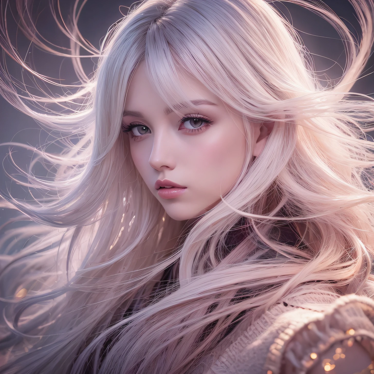 Pale white hair Light pink skin, Menina anime com cabelo longo soprando no vento, glowing flowing hair, linda arte digital linda, flowing glowing hair, lindo arte digital, stunning digital illustration, bela arte digital, bela arte digital, linda pintura digital, beautiful illustration digital, arte digital muito bonita, epic digital art illustration, Digital painting nice, pintura digital impressionante, beautiful flowing hair, arte digital impressionante, Ultrarrealista, with special attention to detail