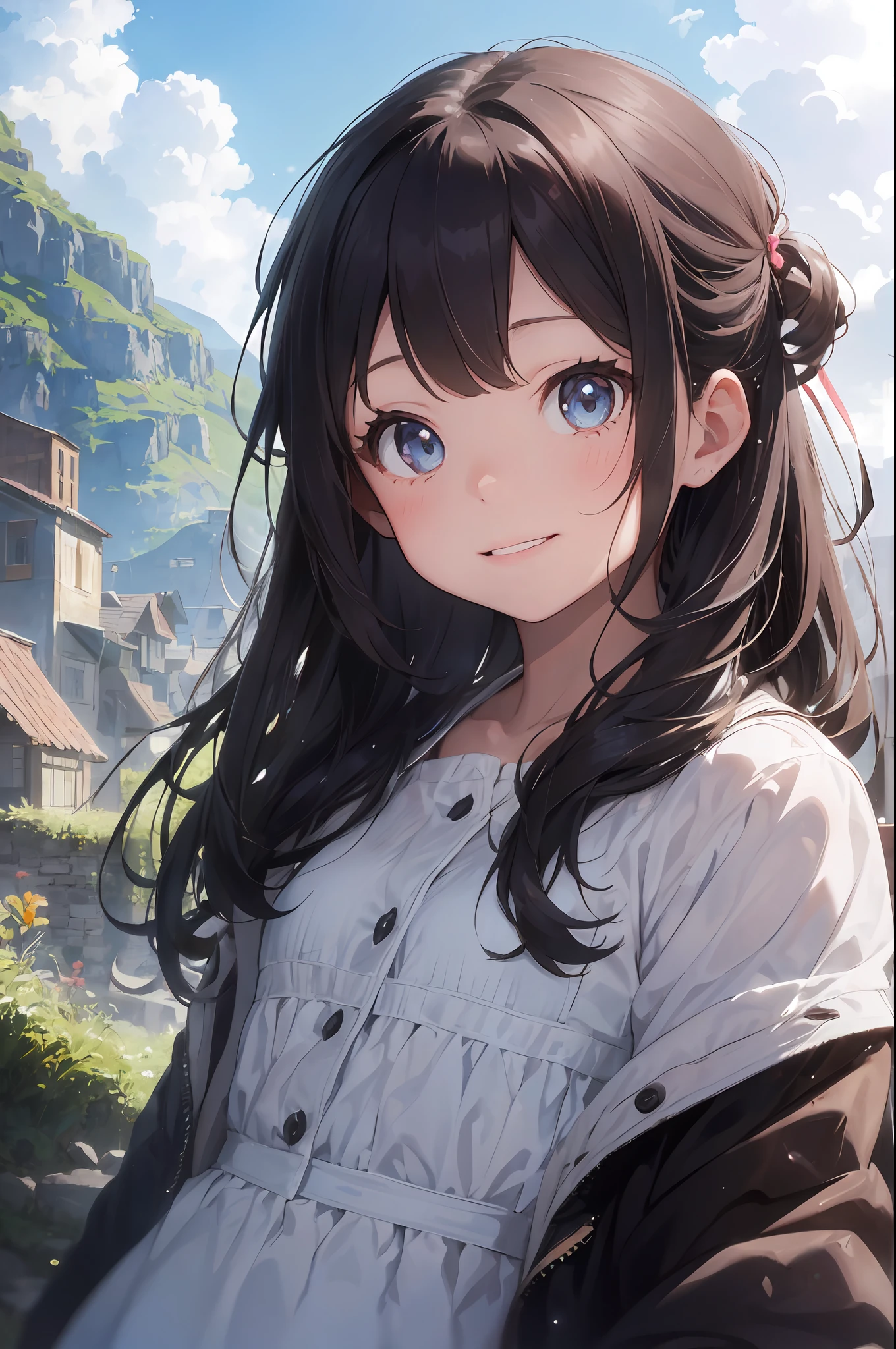 ((6year old girl:1.5)), Girl in 1, Lori, Petite girl, Complete anatomy, Whole body, children body, Child, Super cute, garl, Little girl, Beautiful Girl, beautiful shining body, Bangs,Brown hair,high eyes,(aquamarine eyess), drooping eyes, Petite,tall eyes, beautiful girl with fine details, beautiful and delicate eyes, Detailed face, Beautiful eyes, beautiful shining body, smile on face, Happiness, 

Whole body angle, alps, Shepherd's daughter, Mountain Girl, En plein air, alpine meadow,

Natural light,((Realism: 1.2)), dynamic far view shot,Cinematic lighting, Perfect composition, by sumic.mic, Ultra detailded, Official art, Masterpiece, (Best Quality:1.3), glint, Extremely detail CG unity 8k wallpaper, Detailed background, Masterpiece, Best Quality, (Masterpiece), (Best Quality:1.4), (ultra-highres:1.2), (Hyperrealistic:1.4), (Photorealistic:1.2), Best Quality, High quality, alta resolução, Detail enhancement,