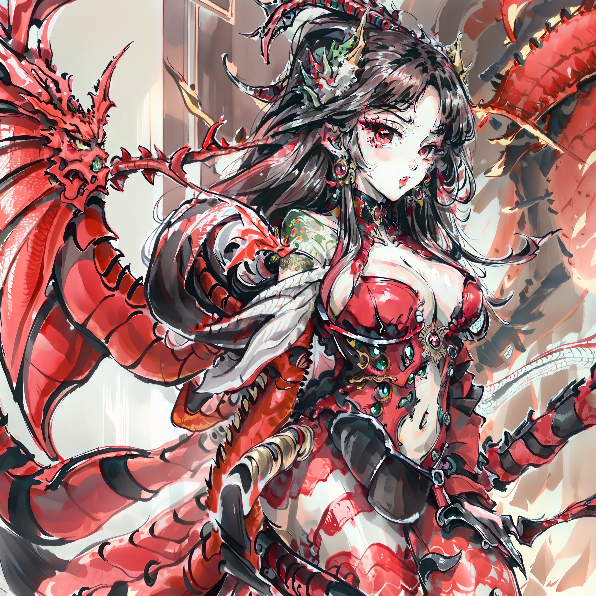 (shock), 8k wallpaper,(Beautiful women),(Red eyeliner:1.2),(Surrounded by dragons)