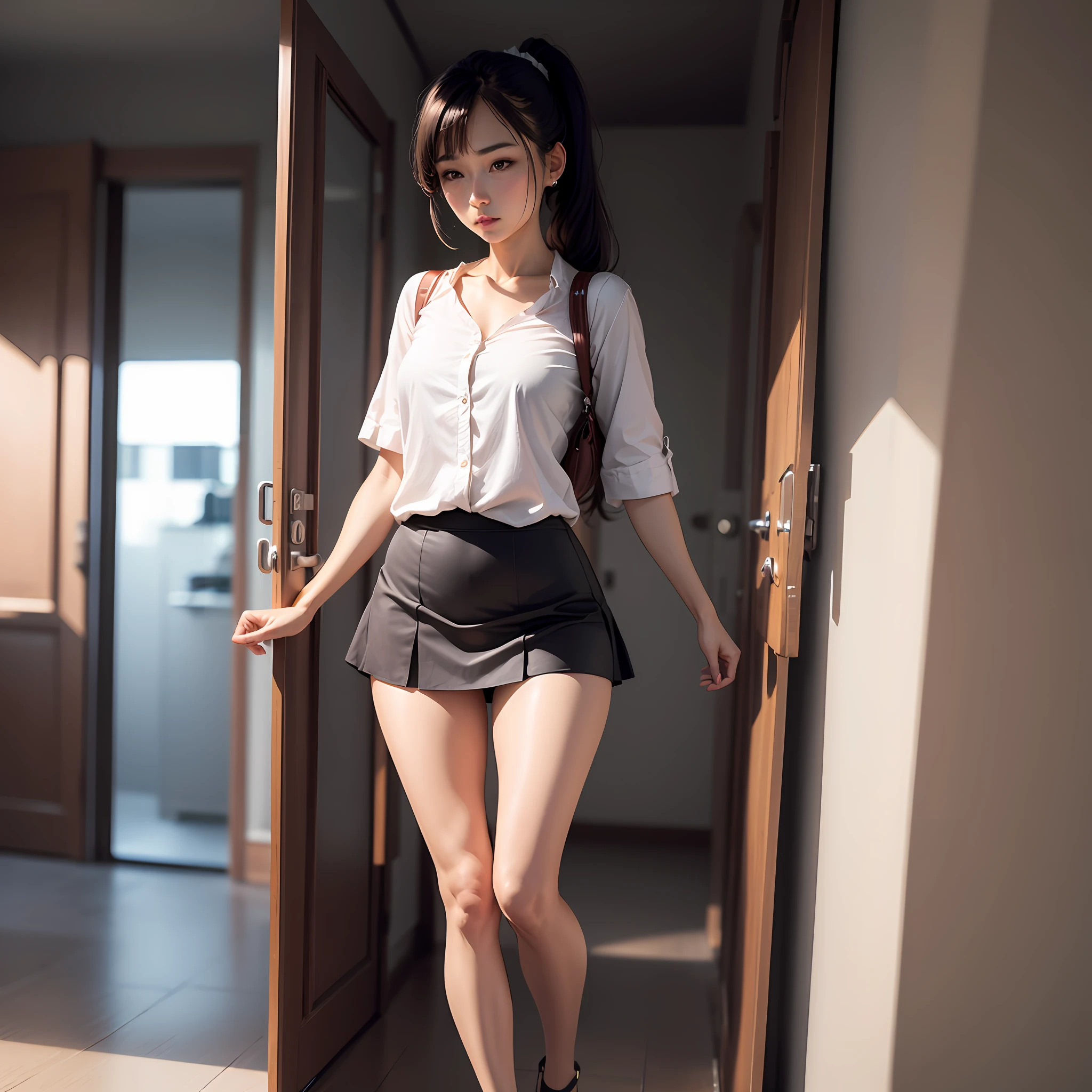 Long legs, double ponytail, delicate face, short skirt --auto