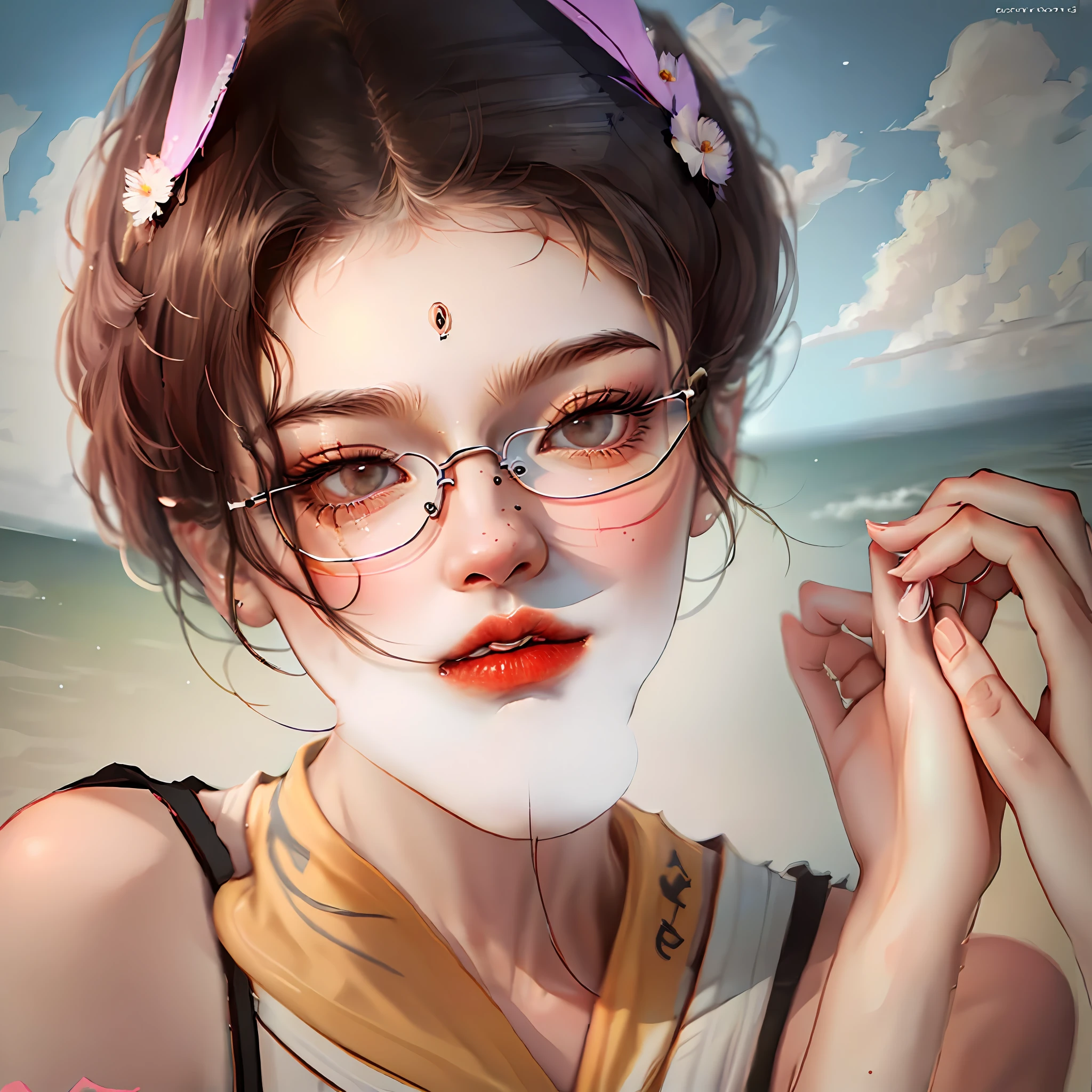 Height of 160,600 degrees myopia,Girls with short hair,The face is longer,Thick lips,Paranoid personality,with fair skin,adolable --auto