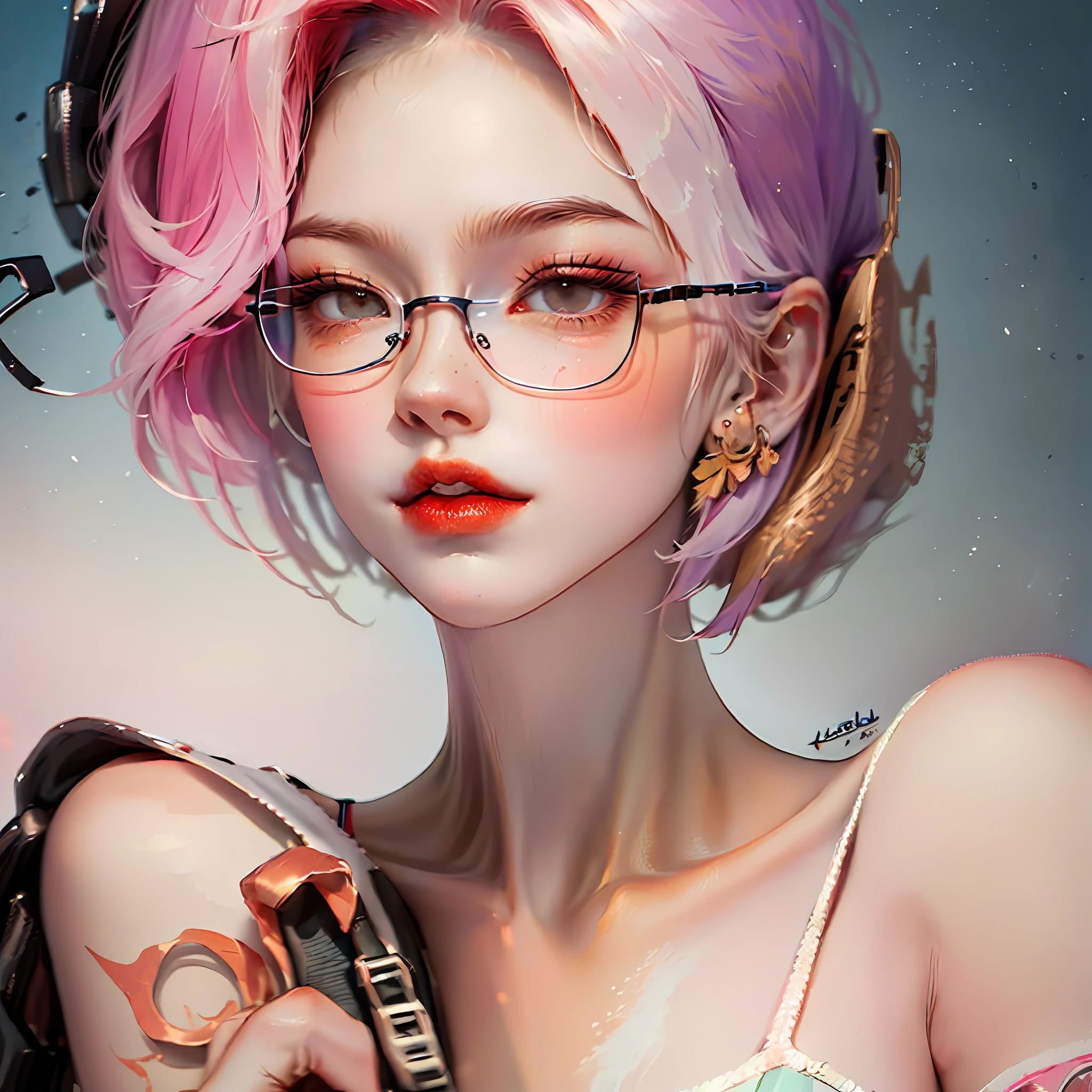 Height of 160,600 degrees myopia,Girls with short hair,The face is longer,Thick lips,Paranoid personality,with fair skin,adolable --auto