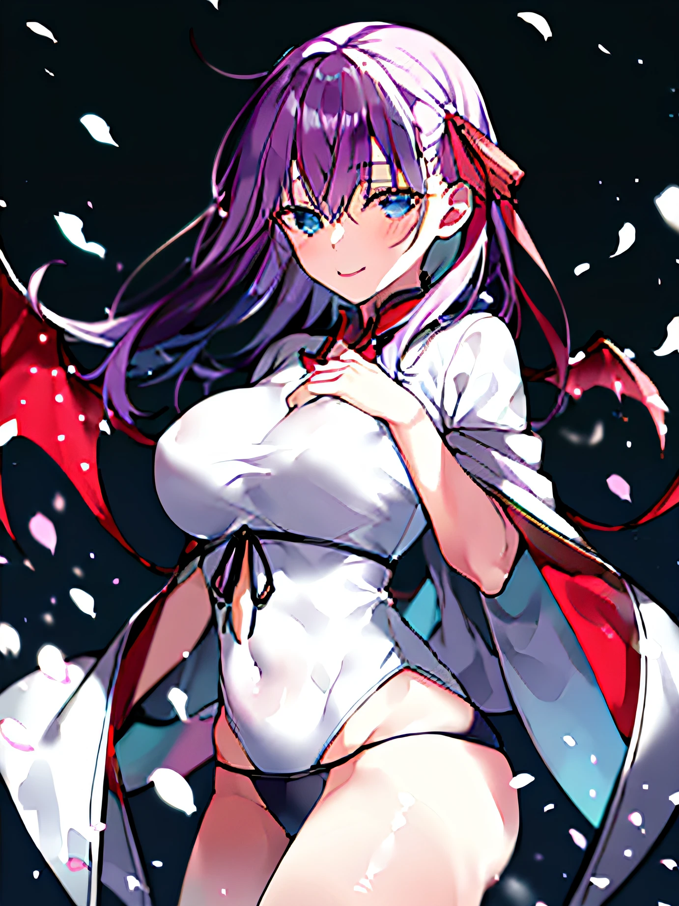 A high resolution,tmasterpiece,Ma Kirito Sakura,fate,whaite hair,独奏,1girll,do lado de fora,detailedbackground,Detailed eyes,Three-point swimsuit,Wing Chi,Bigchest