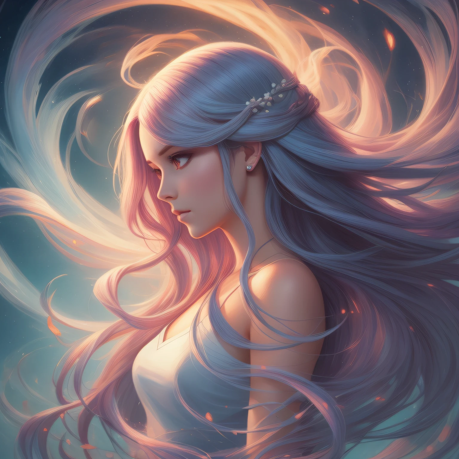 arte por LightBox menina anime com cabelo longo soprando no vento, glowing flowing hair, linda arte digital linda, flowing glowing hair, lindo arte digital, stunning digital illustration, bela arte digital, bela arte digital, lindo pintura digital, Beautiful digital illustration, arte digital muito bonita, epic digital art illustration, pintura digital bonita, pintura digital impressionante, beautiful flowing hair, arte digital impressionante