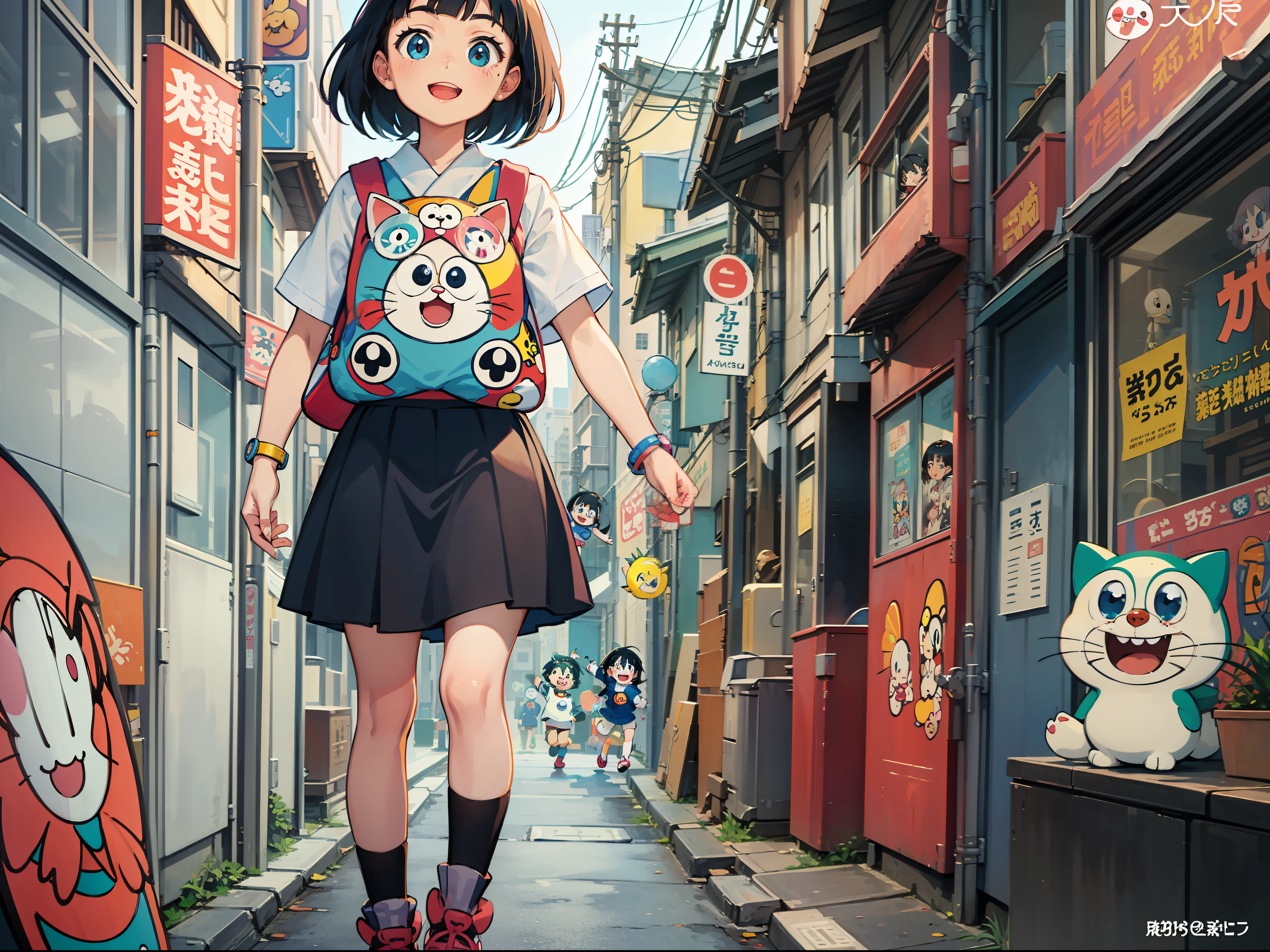 cartoon character dora dora dora dora dora dora dora dora dora dora dora dora dora dora dora dora dora dora dora, Doraemon, japanese mascot, by Murakami, author：Murakami Kagura, takashi murakami art style, 😃😀😄☺🙃😉😗, the cat is smiling,