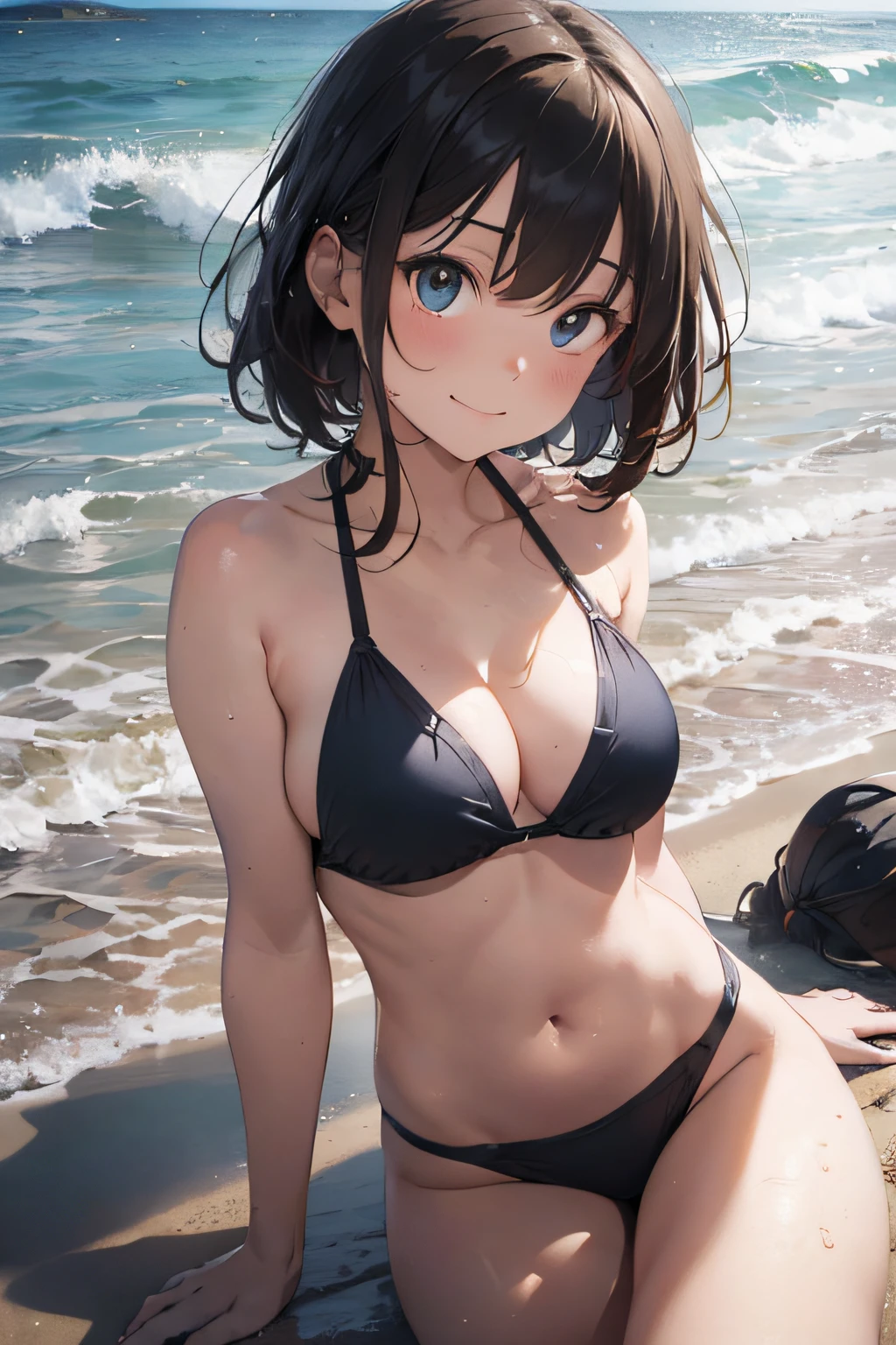 High resolution,
One beautiful young woman,
(soft saturation: 1.3), (fair skin: 1.2),
(ultra-detailed background, detailed background), bokeh,
Portrait of smiling girl breaking. When viewed from the front, the composition is symmetrical.
Look straight at you with serious eyes and break
yellow swimsuit, yellow bikini, middle breast,
outdoor, sea surface, sky, sunshine, summer beach, sand,
strong light, front light,
(ager: 1.3), (Cowboy Shot: 1.2), Break
angle from the front,
Look at the viewer,
Dynamic Pose,
Sitting on the beach

Wakame, wakame, wakame, wakame, wakame, wakame, wakame,