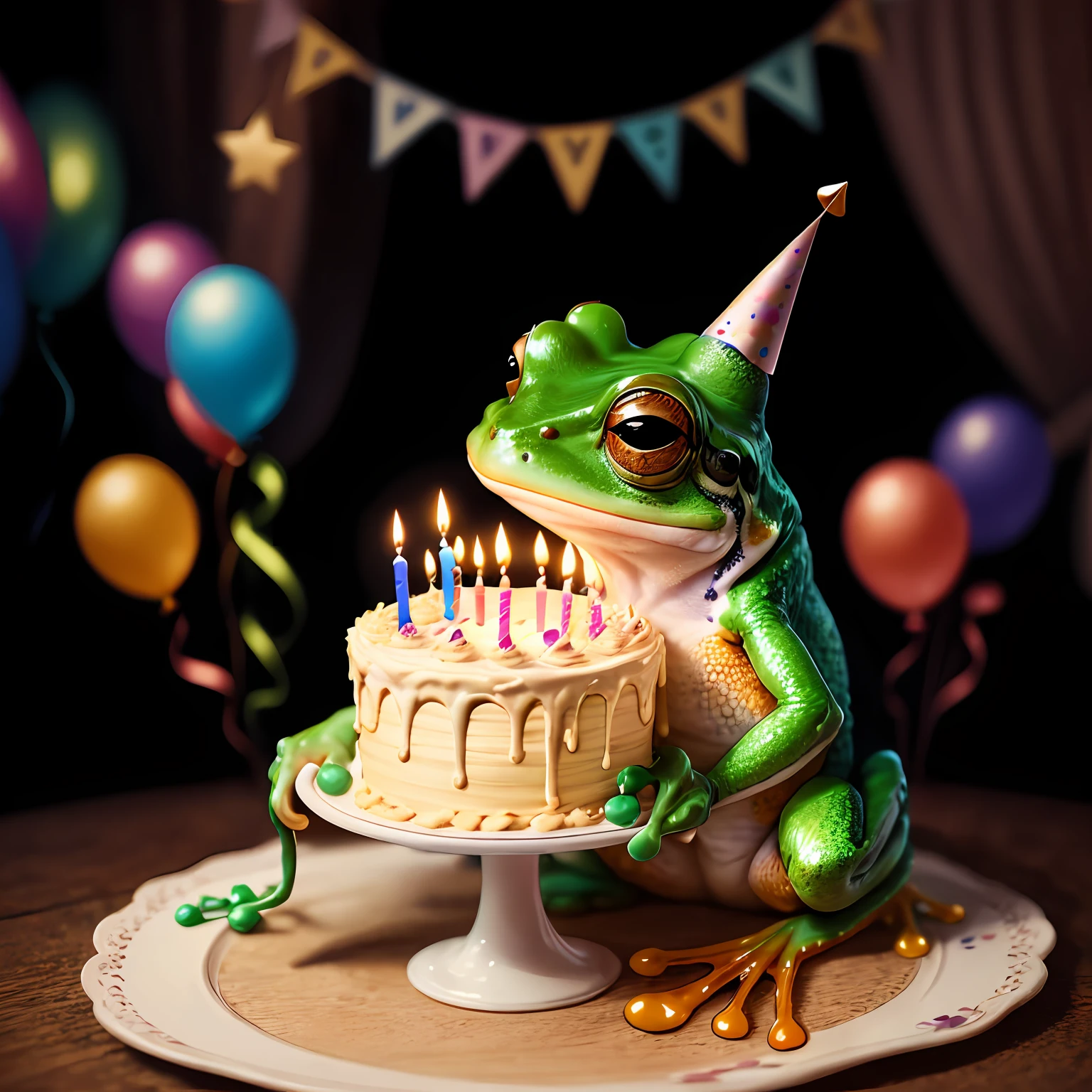 Image of a prince frog holding a birthday cake --auto