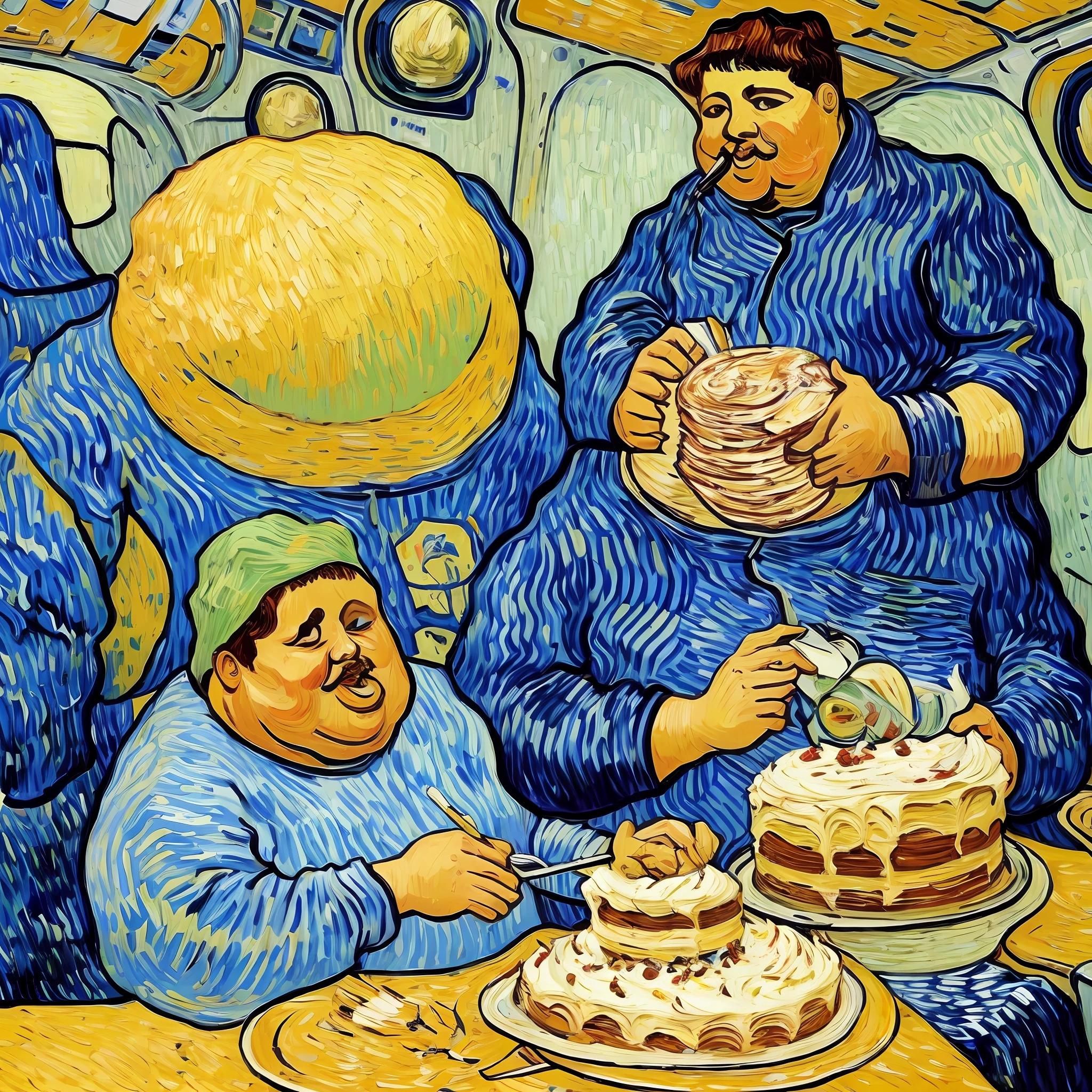 Van Gogh fat man eats cake messy plane --auto