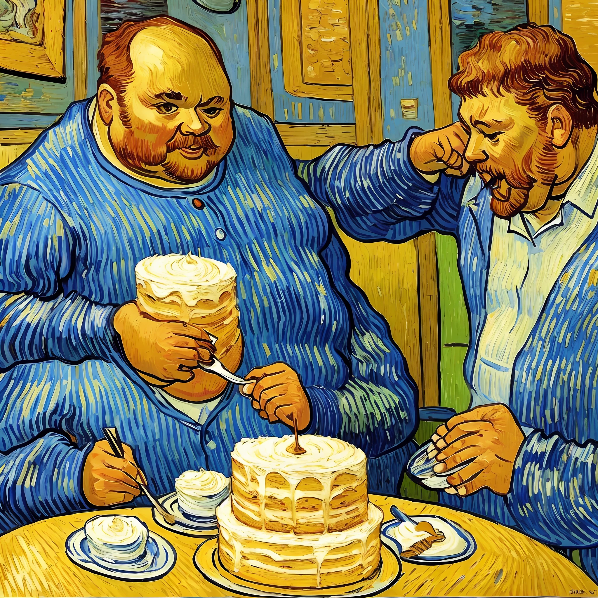 Van Gogh fat man eats cake messy plane --auto