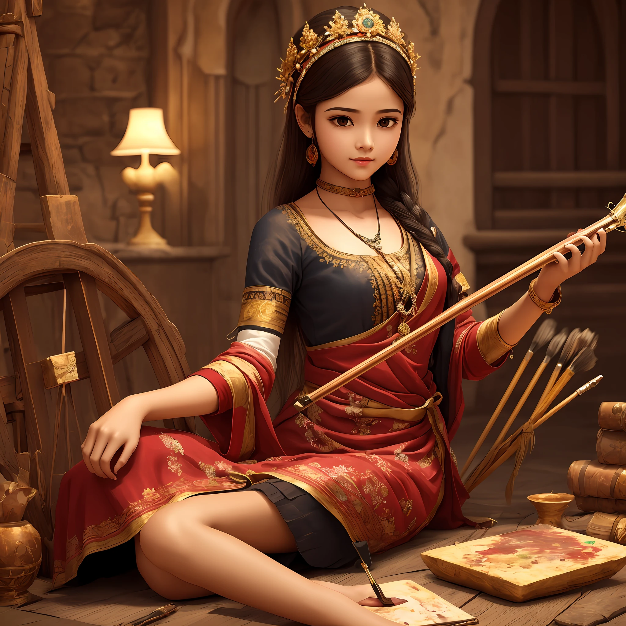 A girl with，ancient costume，Holding an instrument
Painting style：National Style 3D
Format：Wallpaper phone --auto