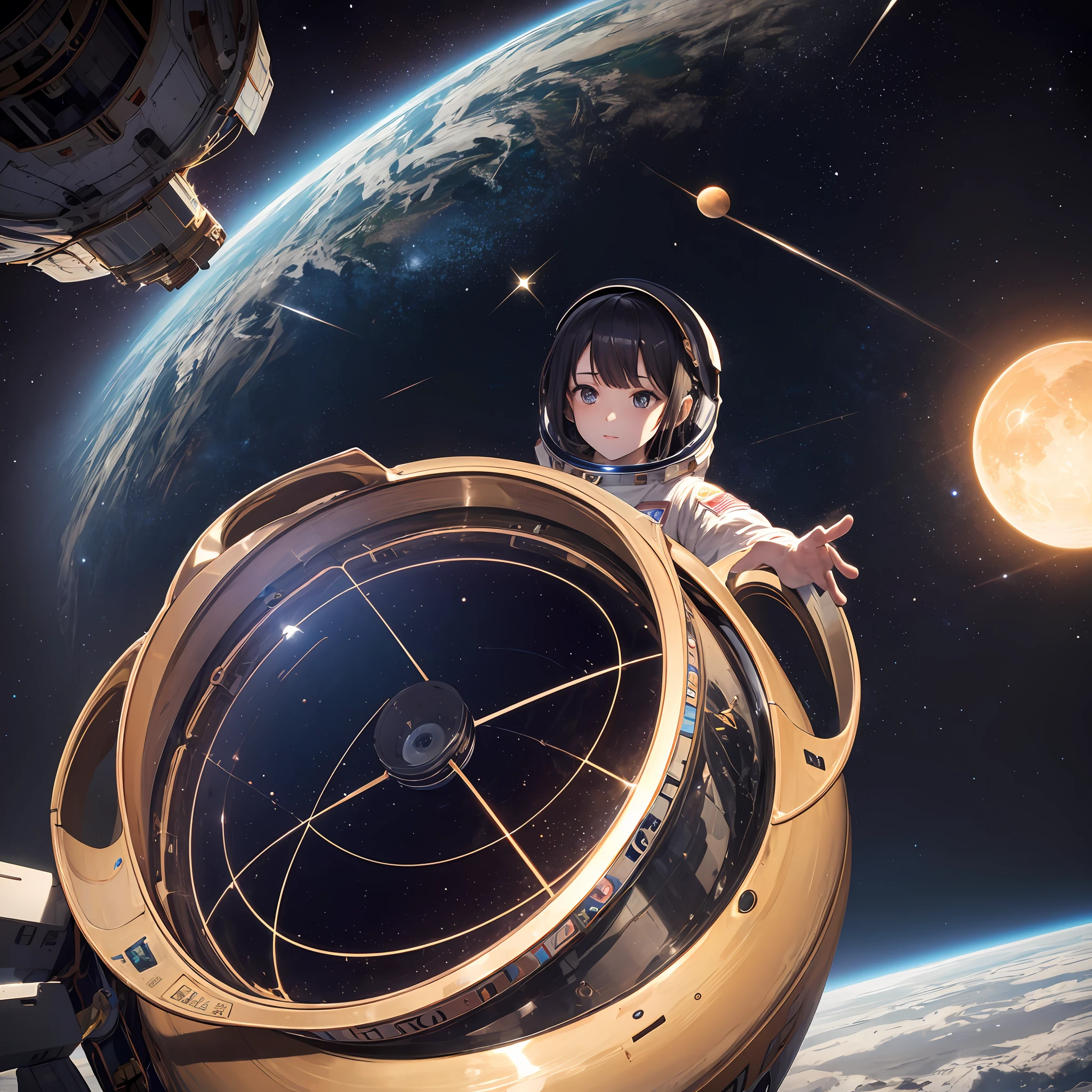 Space Station Astronaut Side Gaze at Giant Celestial Body Planetary Ring