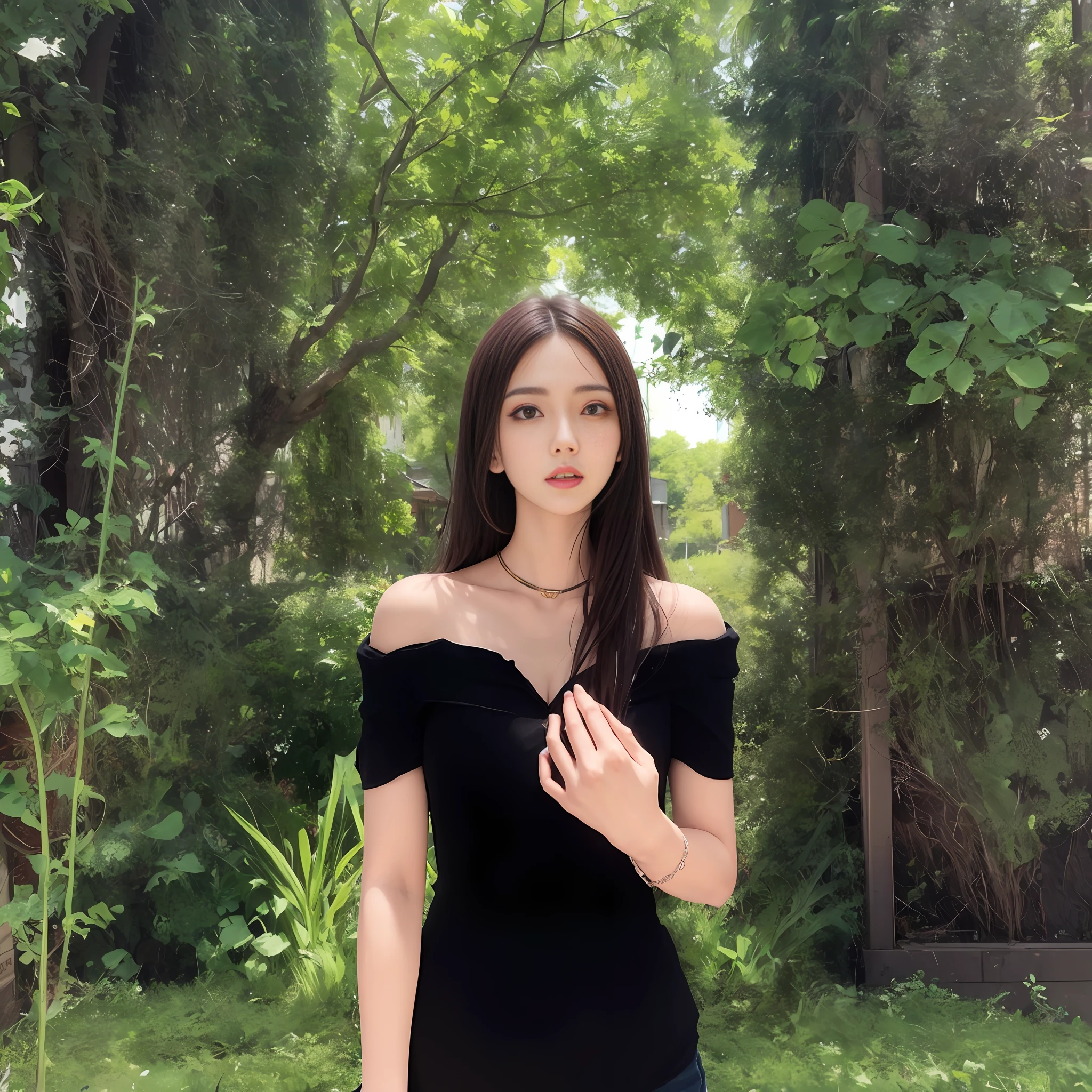 （（mediuml breasts，Kizi，small heads）），（chiseled abs：1.1），（perfect bodies：1.1），（length hair：1.2），auburn hair，collars，chain，full body shot shot，crowdedstreets，wearing a black tank top，Jeans jacket，（torn laundry：1.3）（（shortpants）），（Very detailed CG 8k wallpaper），（Extremely refined and beautiful），（tmasterpiece），（best qualtiy：1.0），（超A high resolution：1.0），beautiful light up，perfect lightning bolt，realistic shaded， [A high resolution]，Detailed skins，the ultra-detailed（（（a color））），（Tattoo all：1.5），