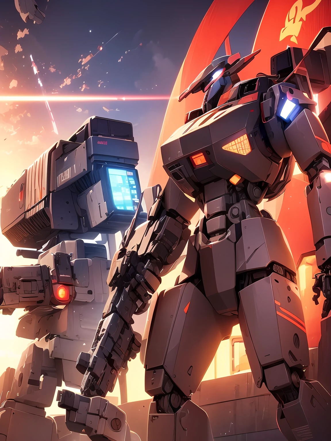 mechs，red colors，one-eyed