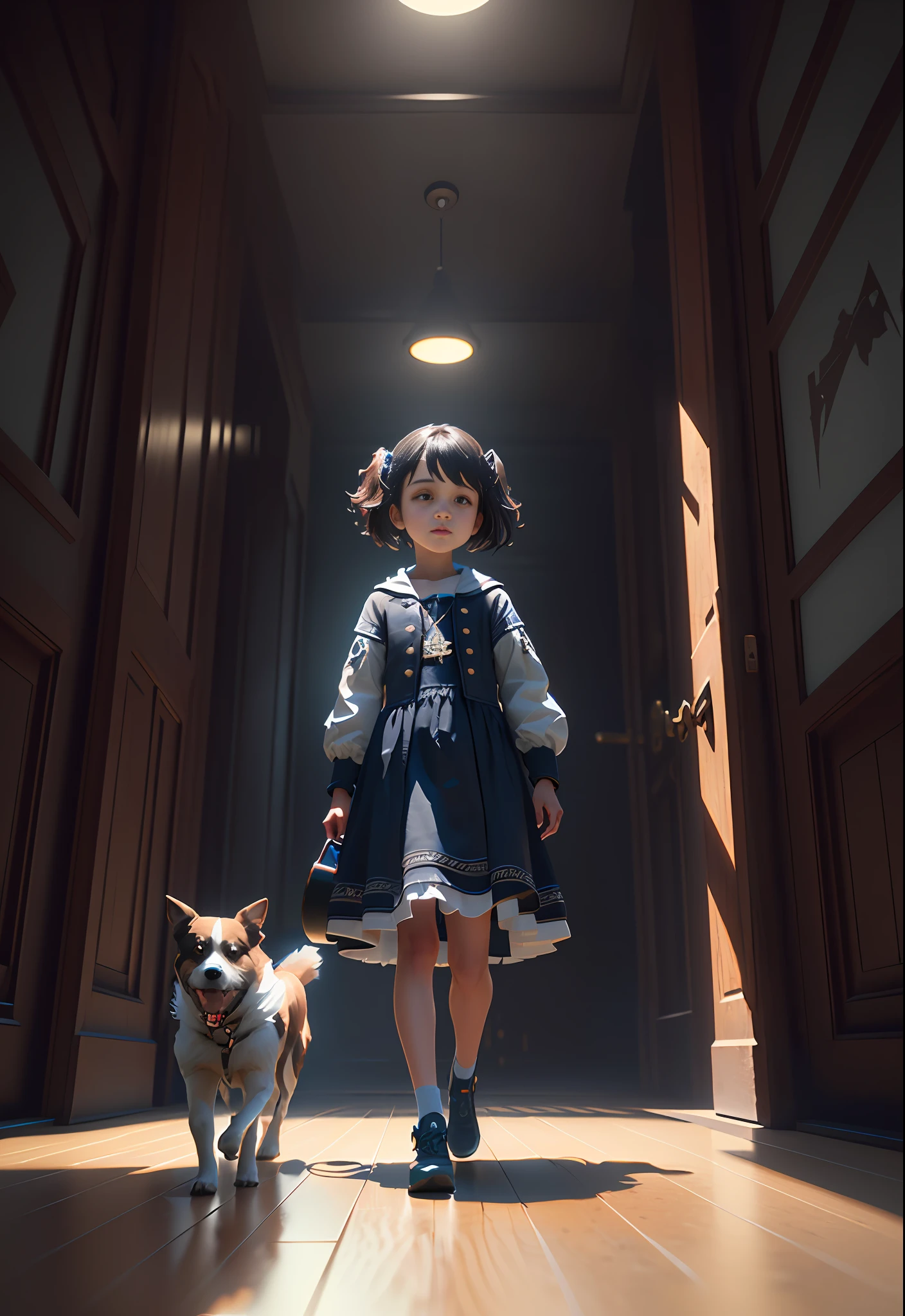 there is a little girl and a dog playing with a toy, Personagem pequeno. Motor Unreal 5, (octan render) estilo fantasia, realistic fantasy rendering, bonito 3 d render, Fantasy Style 8k Octane Rendering, painting digital adorable, Arte infantil em Artstation, CGSetalidade 9, renderizado no Unreal Engine 5, cinematic cgsociety, CGSetnation )