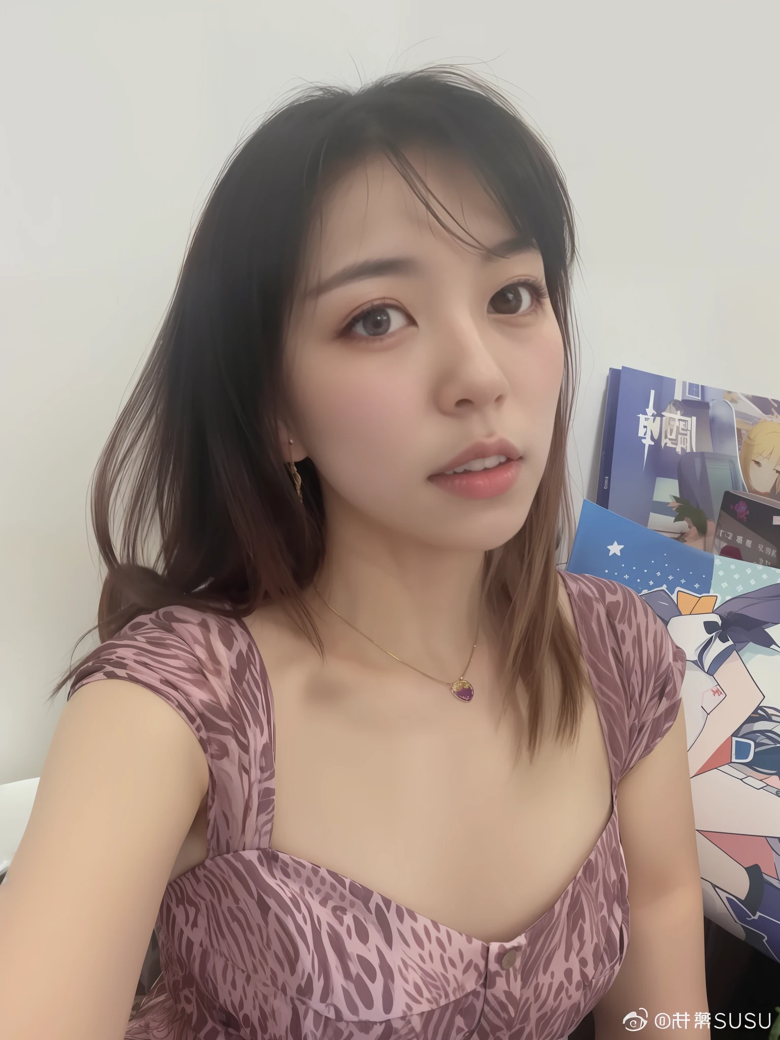 there is a woman that is posing for a picture in front of a book, Yoshitomo Nara, chiho, 8k selfie photograph, Middle metaverse, wenfei ye, narumi kakinouchi, sun yunjoo, xintong chen, shikamimi, Zhang Wanting, 2 7 years old