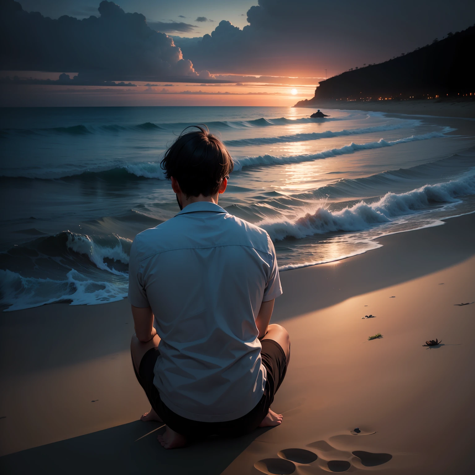 1 man，bitterness，helplessness，beachside，the night，Solitude， --auto