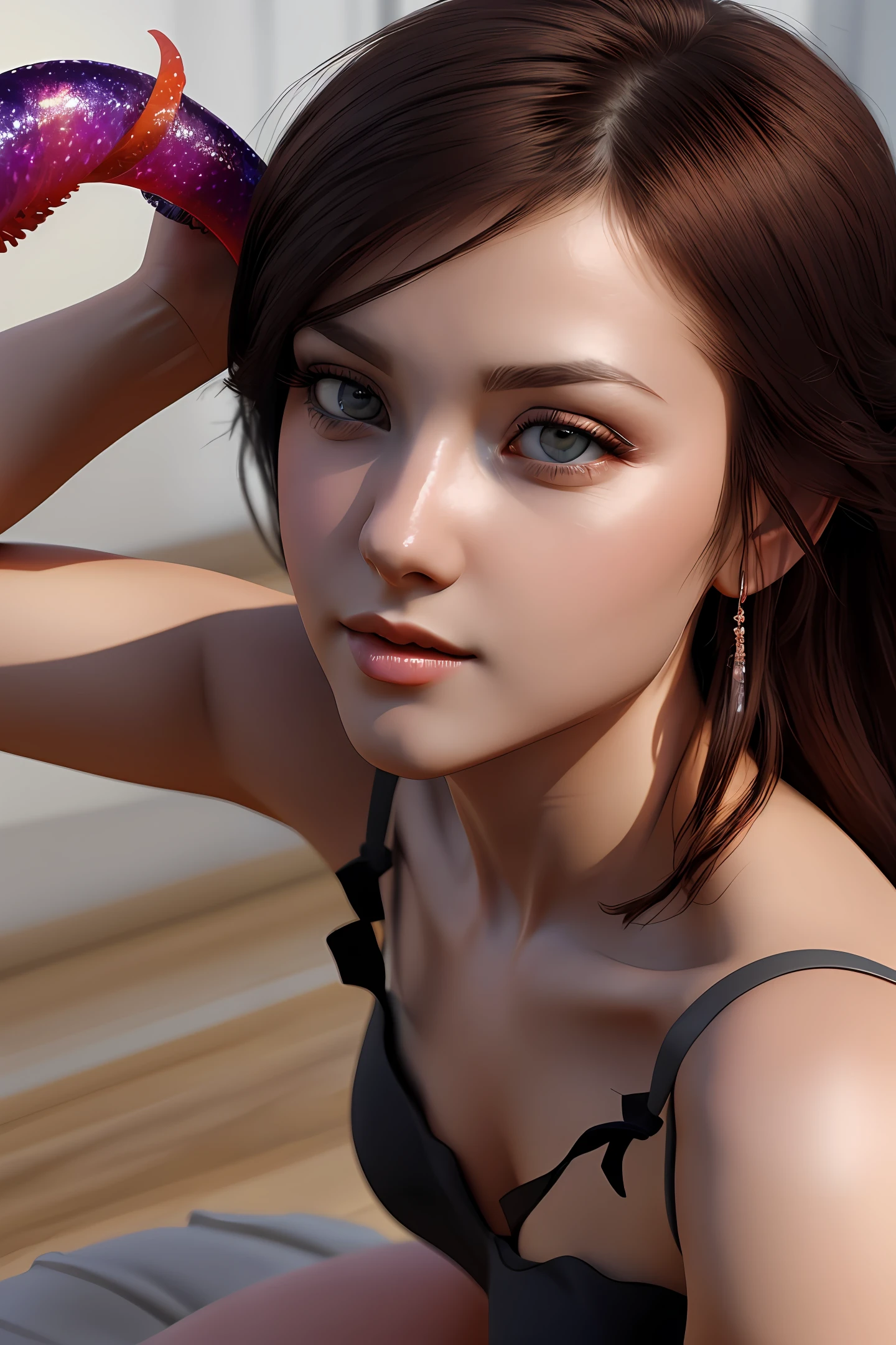masterpiece, best quality, 3D, realistic,{ Tentacle: 0.2, suckers are eyes, 1 arm rising, focus on tentacle}, beautiful, colourful, smooth skin, illustration, artstation, painting by stanley artgerm lau, sideways glance, foreshortening, extremely detailed 8K, smooth, high resolution, ultra quality, highly detail eyes, perfect eyes, true light, glare, Iridescent, Global illumination, real light, real shadow, hd, 2k, 4k, 8k, 16k, realistic light, realistic shadow, bright Eyes, soft light, dream light,