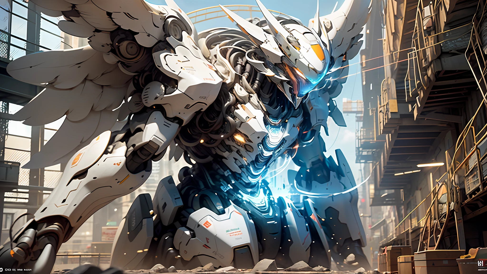 ((Best quality)), ((masterpiece)), (highly detailed:1.3), 3D, beautiful, (cyberpunk:1.2), in space, nebula, holding_weapon, (1Female mecha:1.3), facing the viewer, glowing eyes, full body, (flying, swooping down, dynamic, motion blur: 1.4), (huge mecha wings: 1.6), looking up, glowing_eyes, mecha, panorama, background is earth, nebula, space, particles, reality, HDR (High Dynamic Range), Ray Tracing, NVIDIA RTX, Super Resolution, Unreal 5, Subsurface Scattering, PBR Texturing, Post Processing, Anisotropic Filtering, Depth of Field, Maximum Clarity and Clarity, Multilayer Textures, Albedo and Specular map, Surface shading, accurate simulation of light-material interaction, perfect proportion, Octane Render, two-tone lighting, large aperture, low ISO, white balance, rule of thirds, 8K RAW, efficient sub-pixel, sub-pixel convolution,