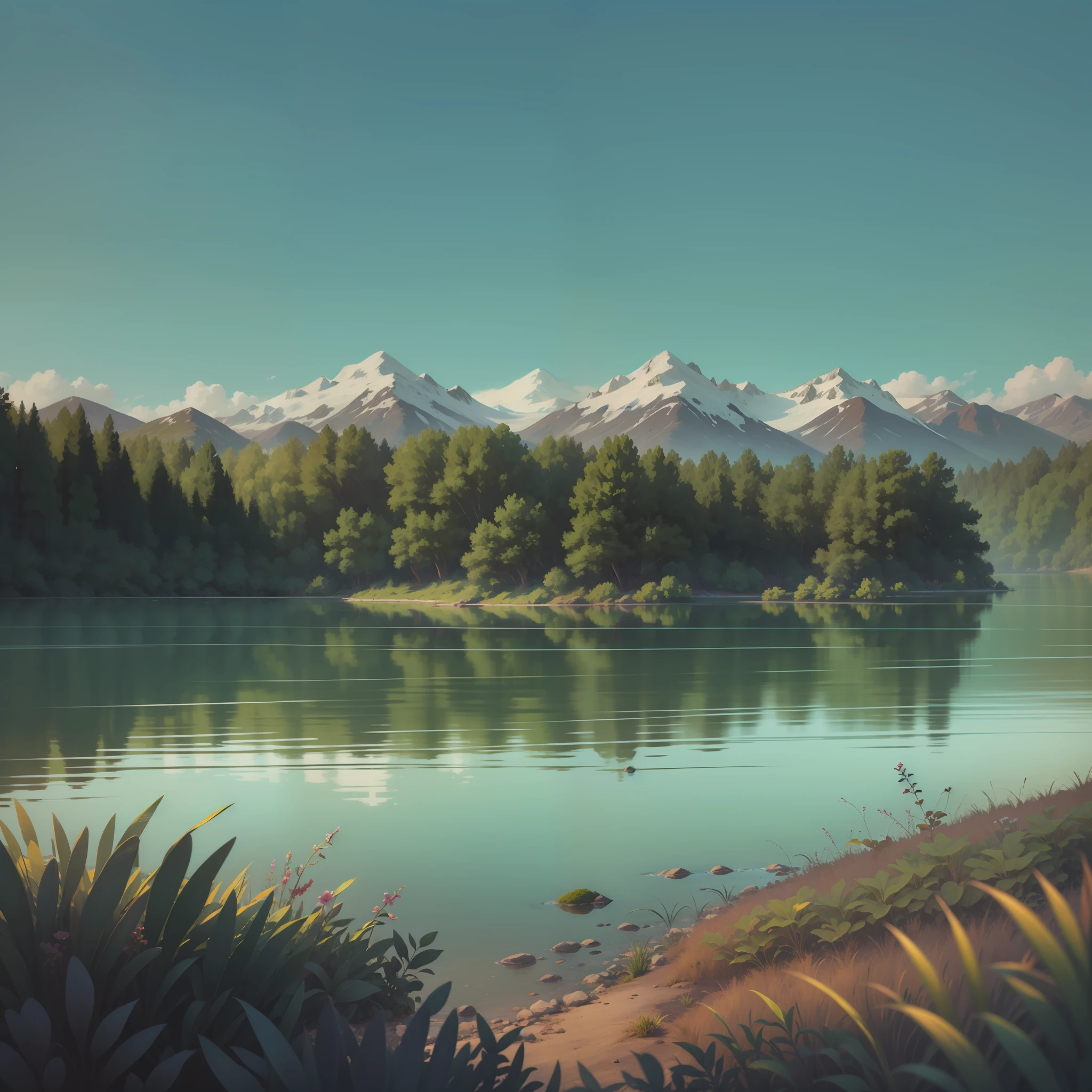 Lago tranquilo al amanecer