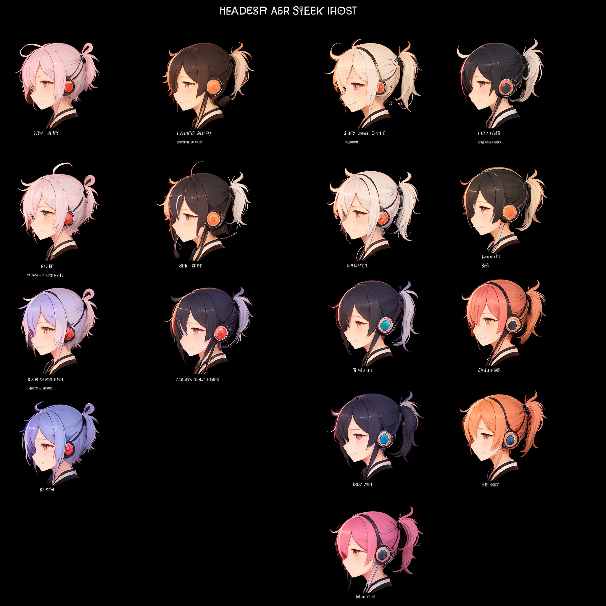 streaked hair, ahoge, short ponytail, headphones, mole under eye, light smile, bust chart, 8k --auto
