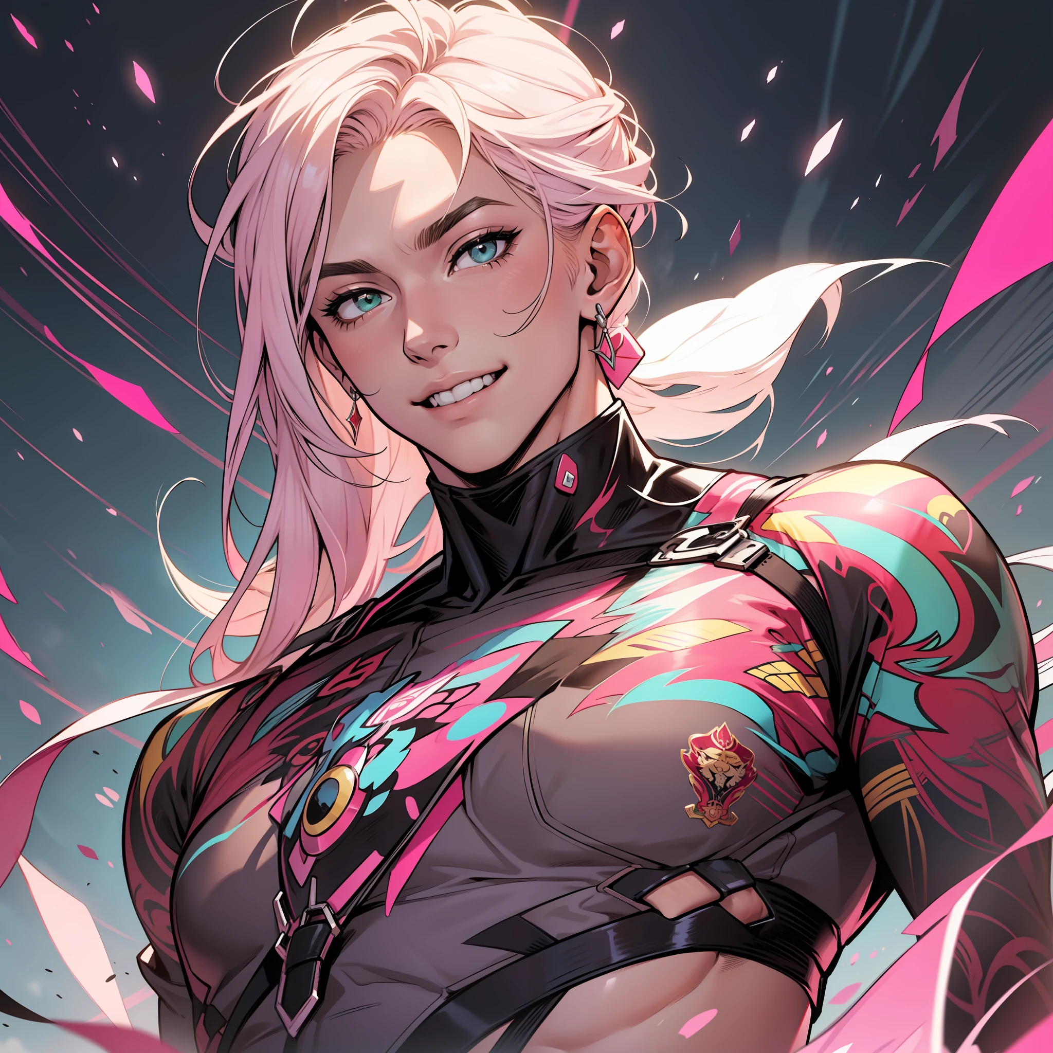 obra-prima, melhor qualidade, realista, 1man, magro, bonito, sorriso, boca fechada, retrato, rosto extremamente detalhado, (heaven pink), estilo manhwa, cores pastel vintage