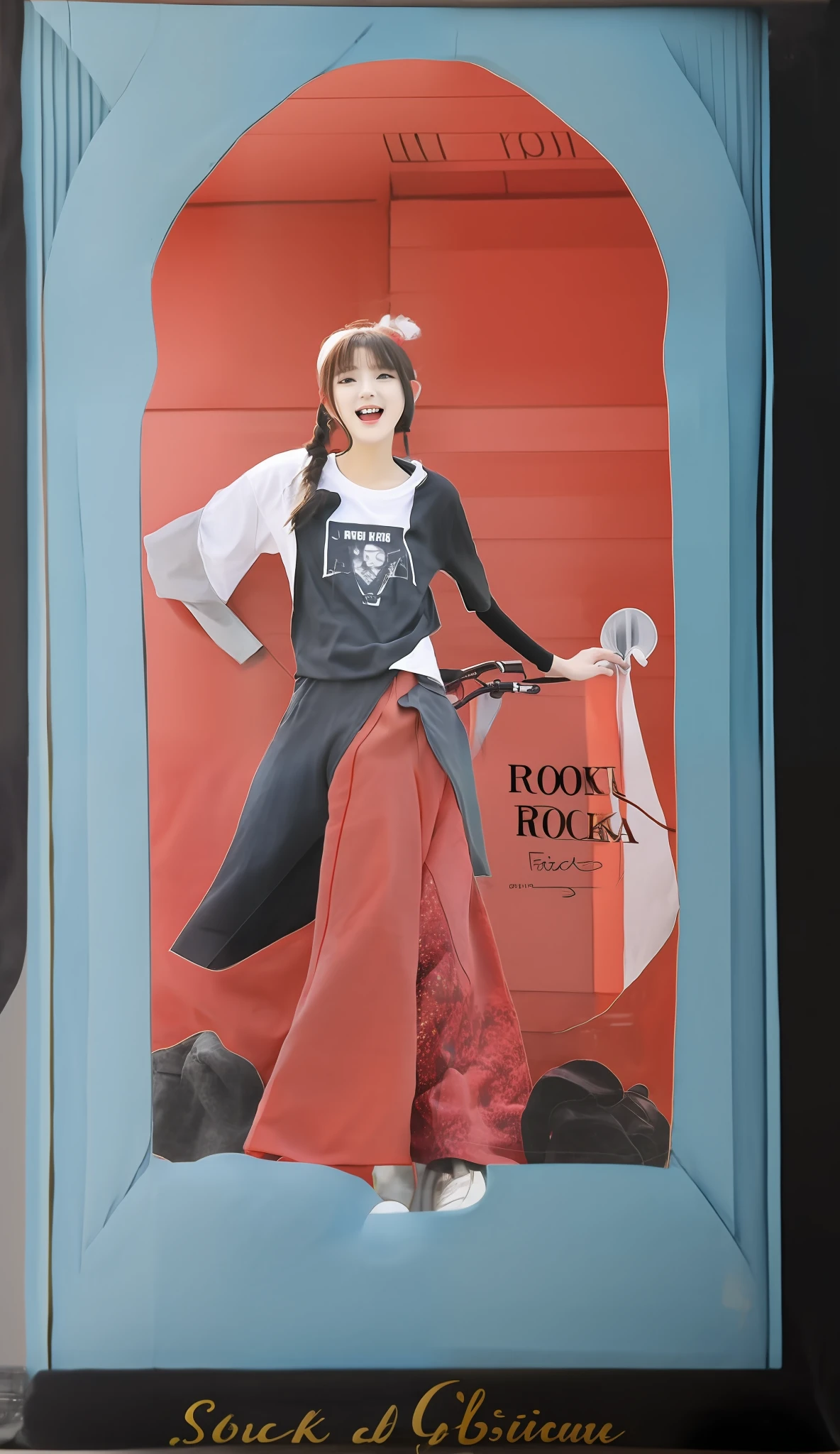 realistic photo , a girl showing her love rock band vocalist face printed T-shirt