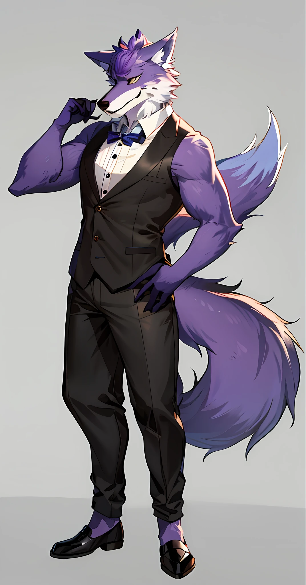 anthropomorphic wolf male,Furry art,Bluish purple hair,Magnificent