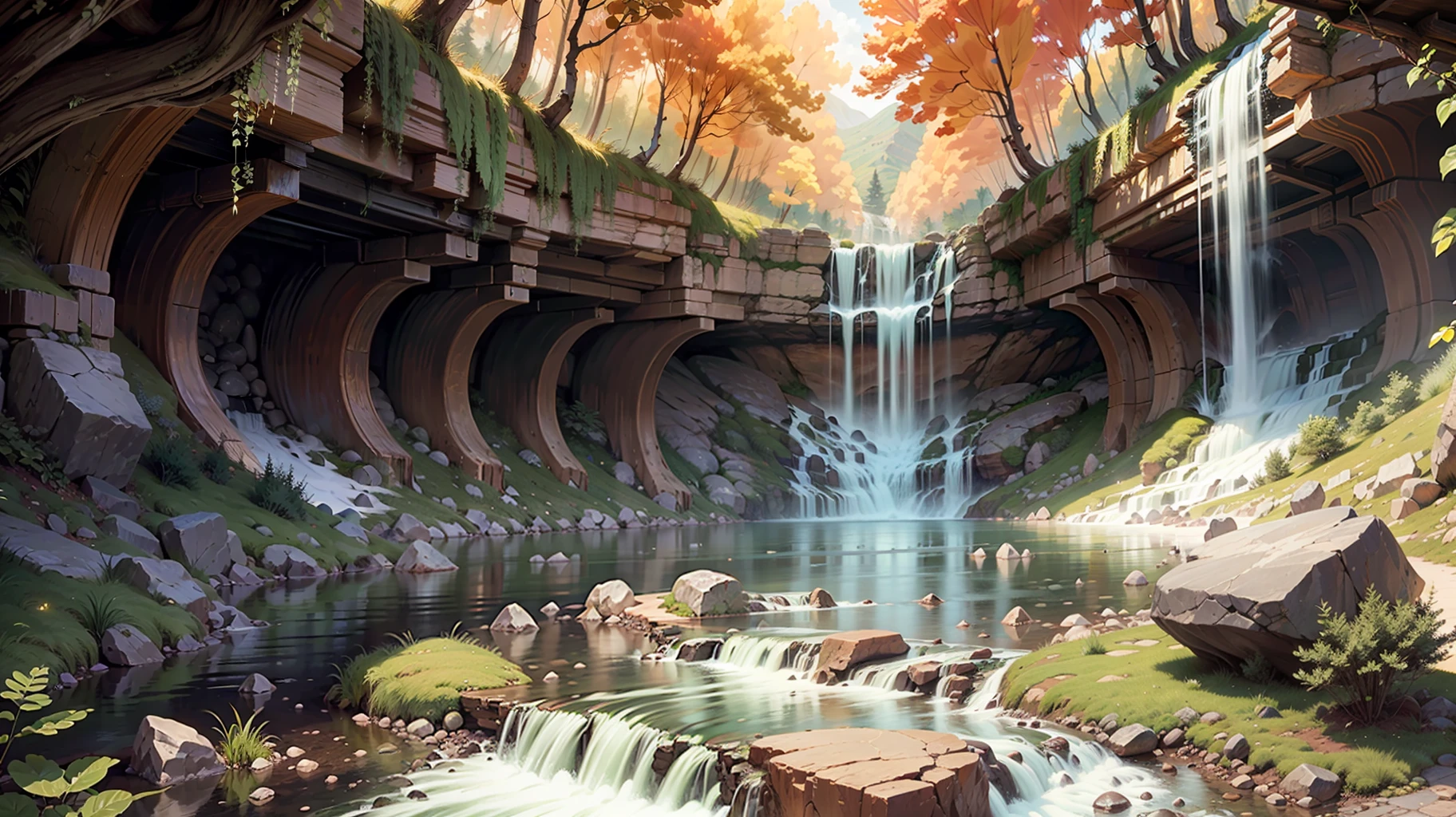 waterfallr,ln the forest,canyons