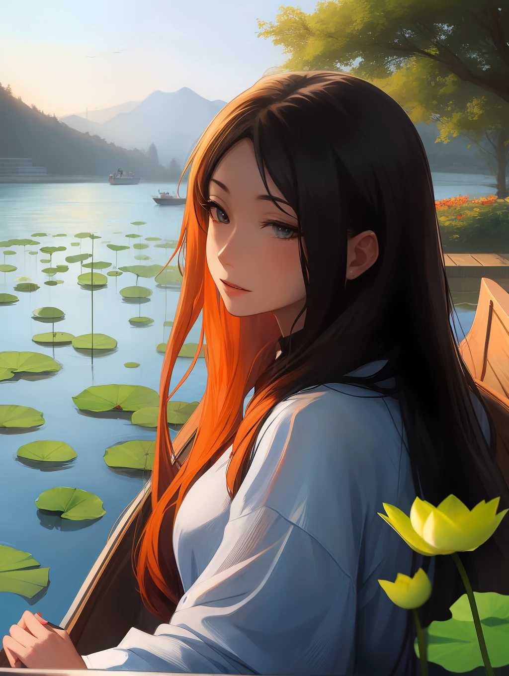 West Lake Lotus Drizzle Boat Obscure Woman