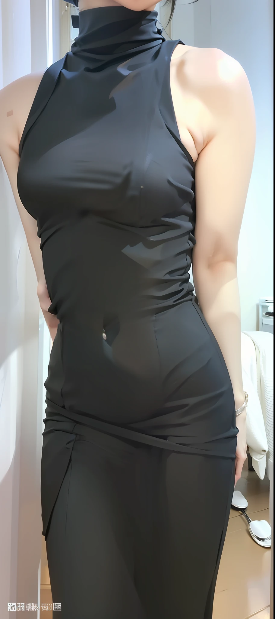 femele,beautfull woman,Bumpy,tightsuit,High fork skirt,无袖,Collar,White silk of flesh,black leg rings,White erotic underwear