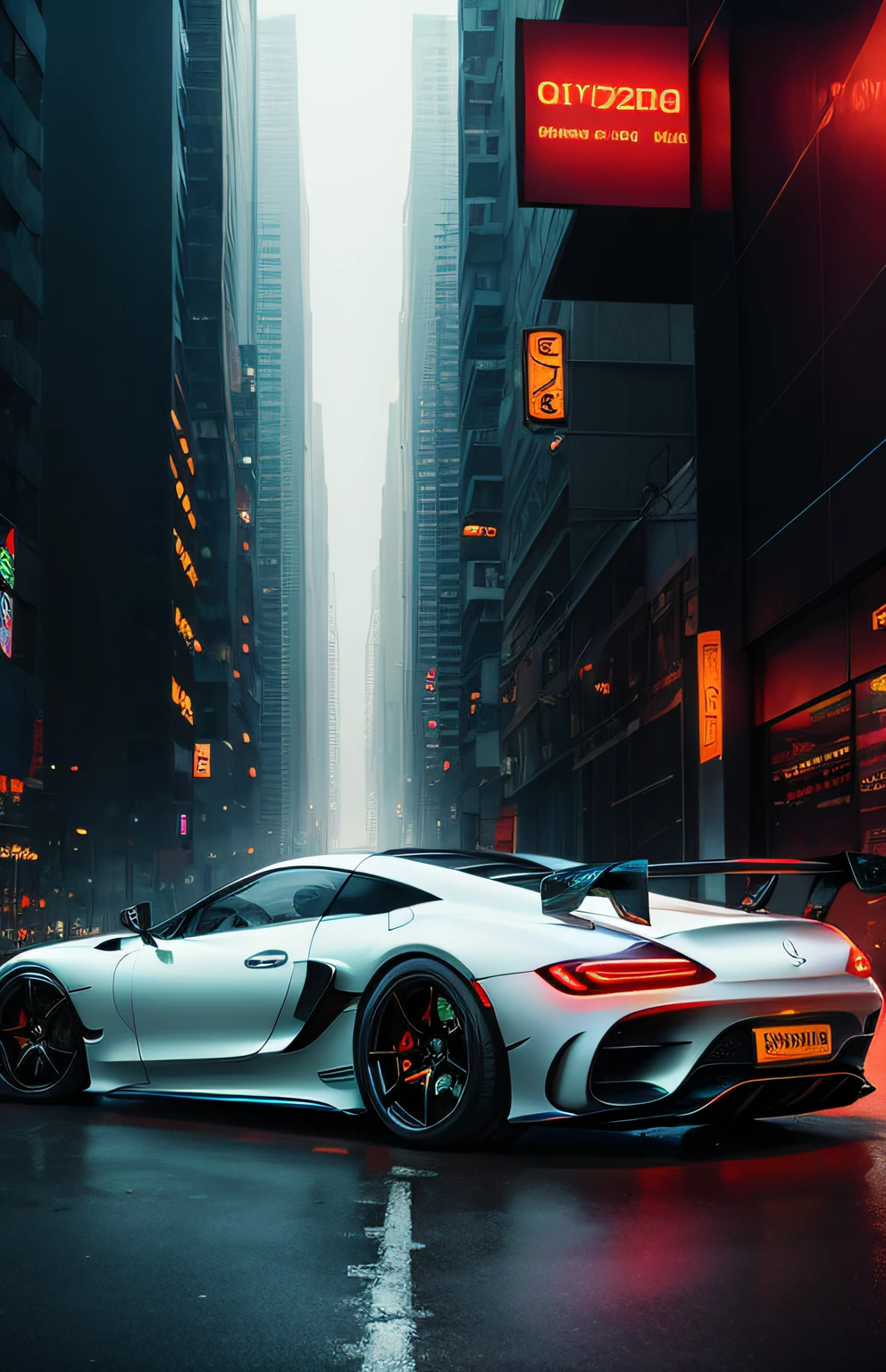 hypercars cyberpunk, muted colors ,swirling color smokes,legend,cityscape,space,mercedez benz