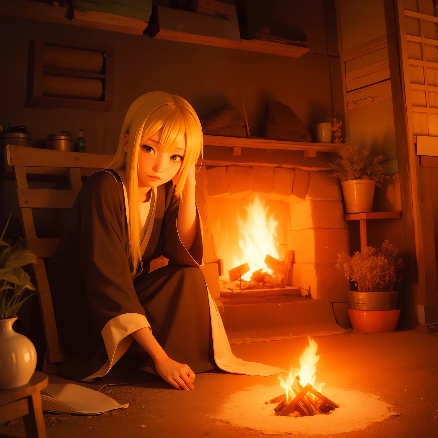 Yellow hair，firelight，Konoha village， --auto