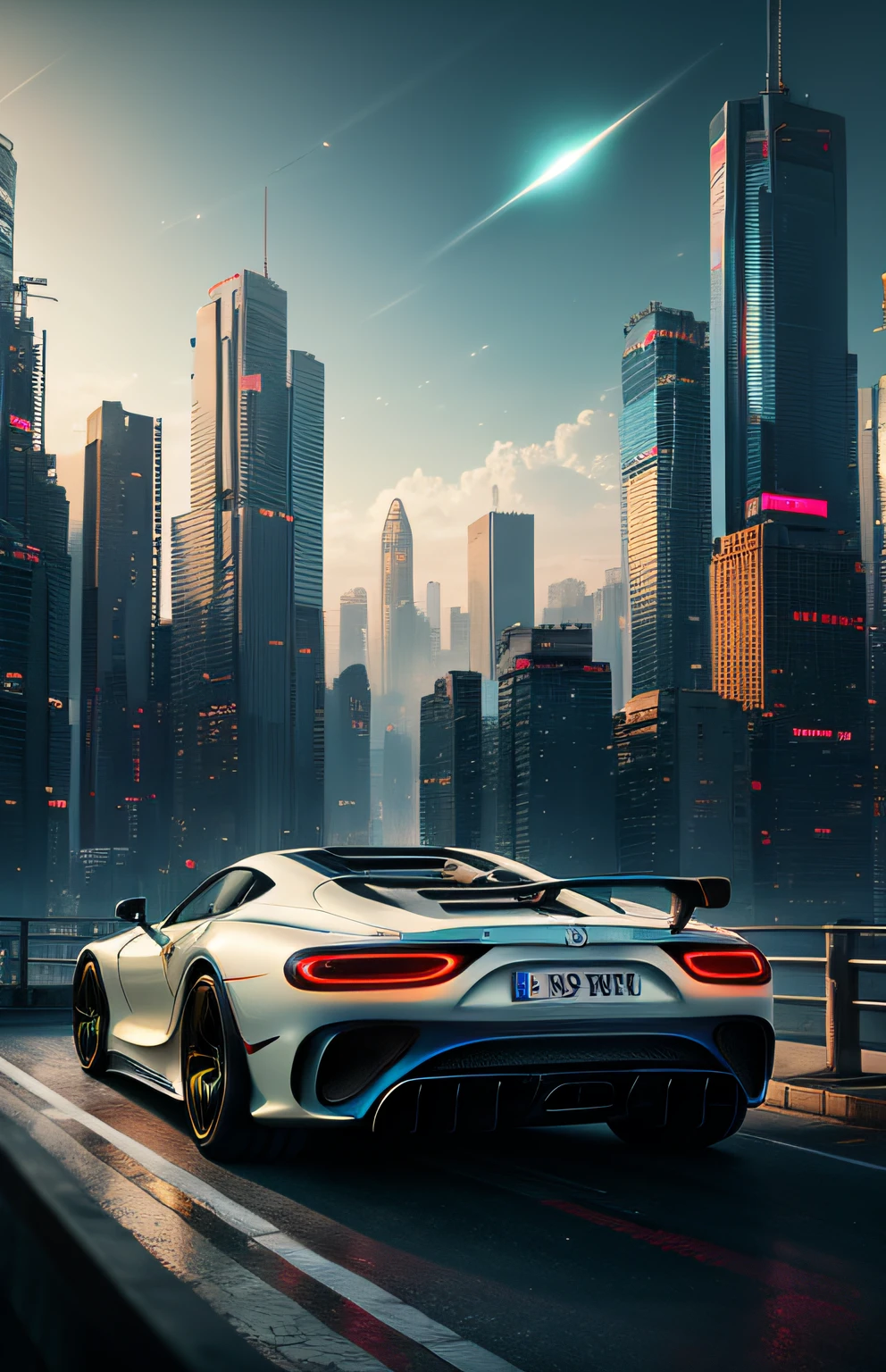 hypercars cyberpunk, muted colors ,swirling color smokes,legend,cityscape,space,mercedez benz