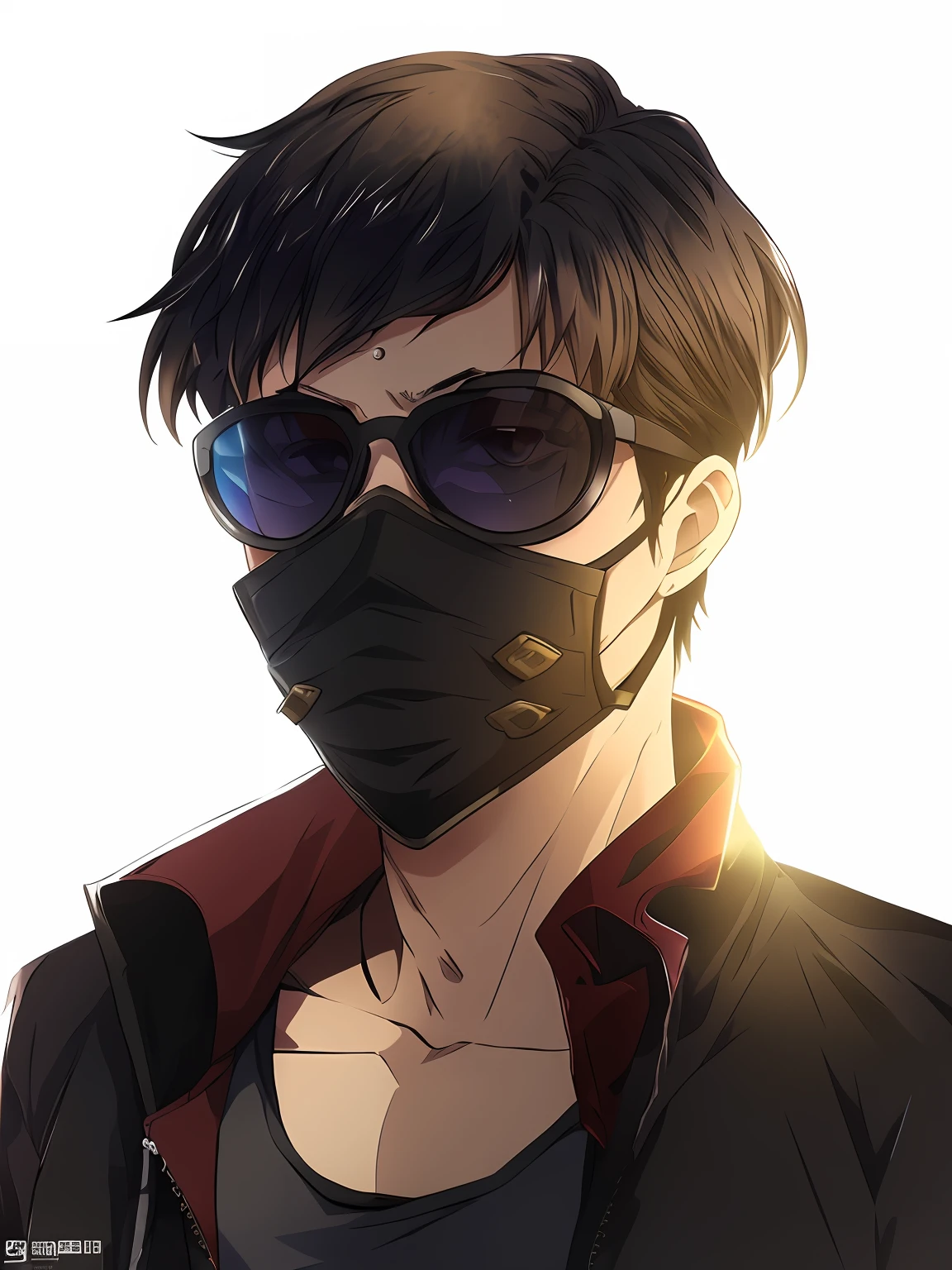 anime man with a mask and sunglasses on his face, wearing all black mempo mask, wearing facemask and sunglasses, inspired by Kawabata Ryūshi, trigger anime artstyle, masked, goggles around his neck, wearing bandit mask, high quality fanart, akira artstyle, badass anime 8 k, made with anime painter studio, an edgy  assassin