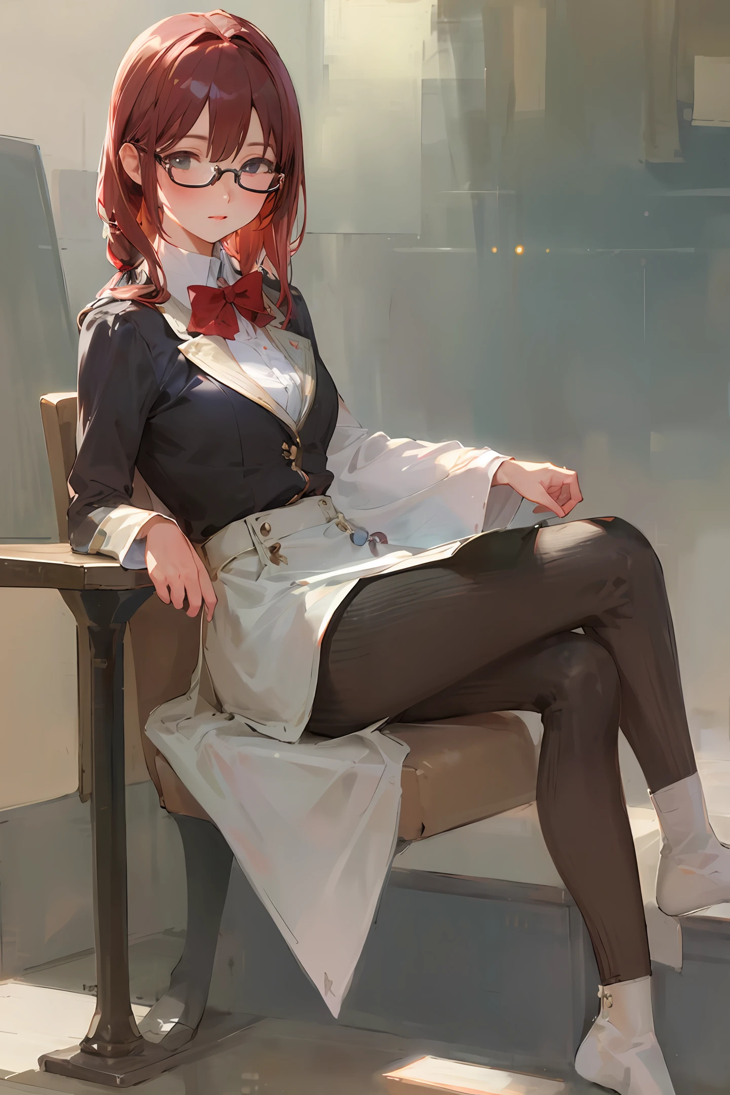 ponytailhair,Bigchest,Transparent skirt,Scholar glasses,silk stockingsa,enchanted