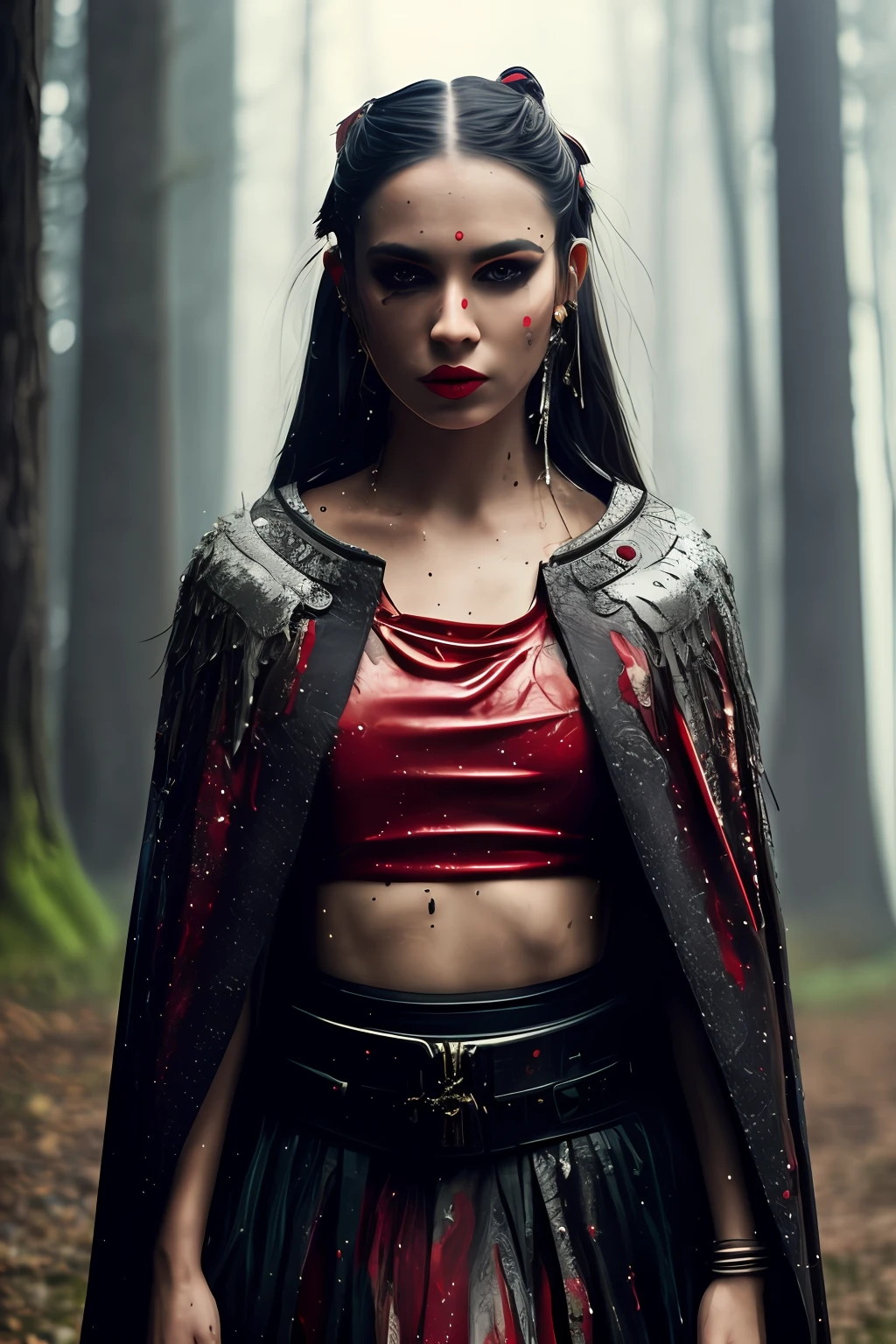 Beautiful female,medieval times,Red and black armor,The sword,tmasterpiece
