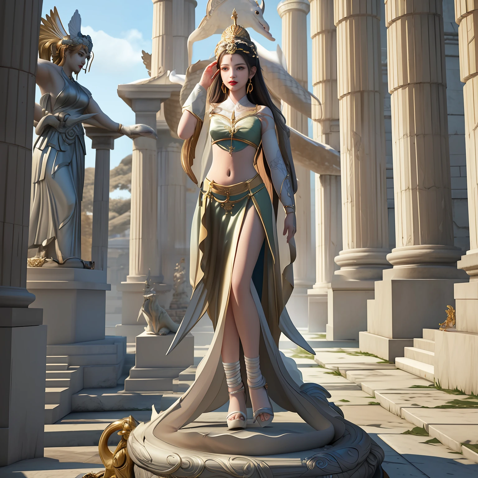 (((full body, photorealistic, white snake style digital art, beautiful. Ancient full body, goddess venus ))), lighting, nighttime, , dim cinematic lighting, soft lighting, platinum, green eyes, white pale skin, runny eye makeup, ((eyes:1.4)), ((mouth:1.3)), RAW candid cinema, 16mm, color graded portra 400 film, remarkable color, ultra realistic, remarkable detailed pupils, textured skin, realistic dull skin noise, visible skin detail, (epic quality, masterpiece, epic detail),Full body, light outfit, delicate, photorealistic, white snake animation style digital art, beautiful.Ancient goddess venus in her temple, wide view, obsession echoes through time finding us to seek what is truly sublime.In the currents of modernity, let's find our way,Balancing ambition with wisdom, each and every day.
