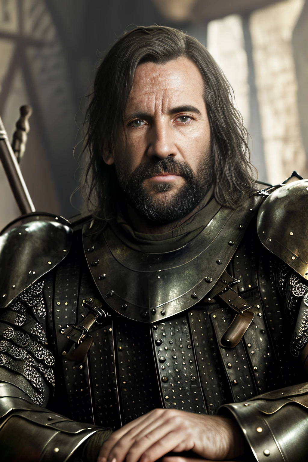 portrait photo of houndxx a medieval warrior in armor, in a a medieval pub in game of thrones, modelshoot style, (extremely detailed CG unity 8k wallpaper), photo of the most beautiful artwork in the world, professional photorealistic picture, NIKON, RAW, trending on ArtStation, trending on CGSociety, Intricate, High Detail, Sharp focus, dramatic, photorealistic painting art by midjourney and greg rutkowski