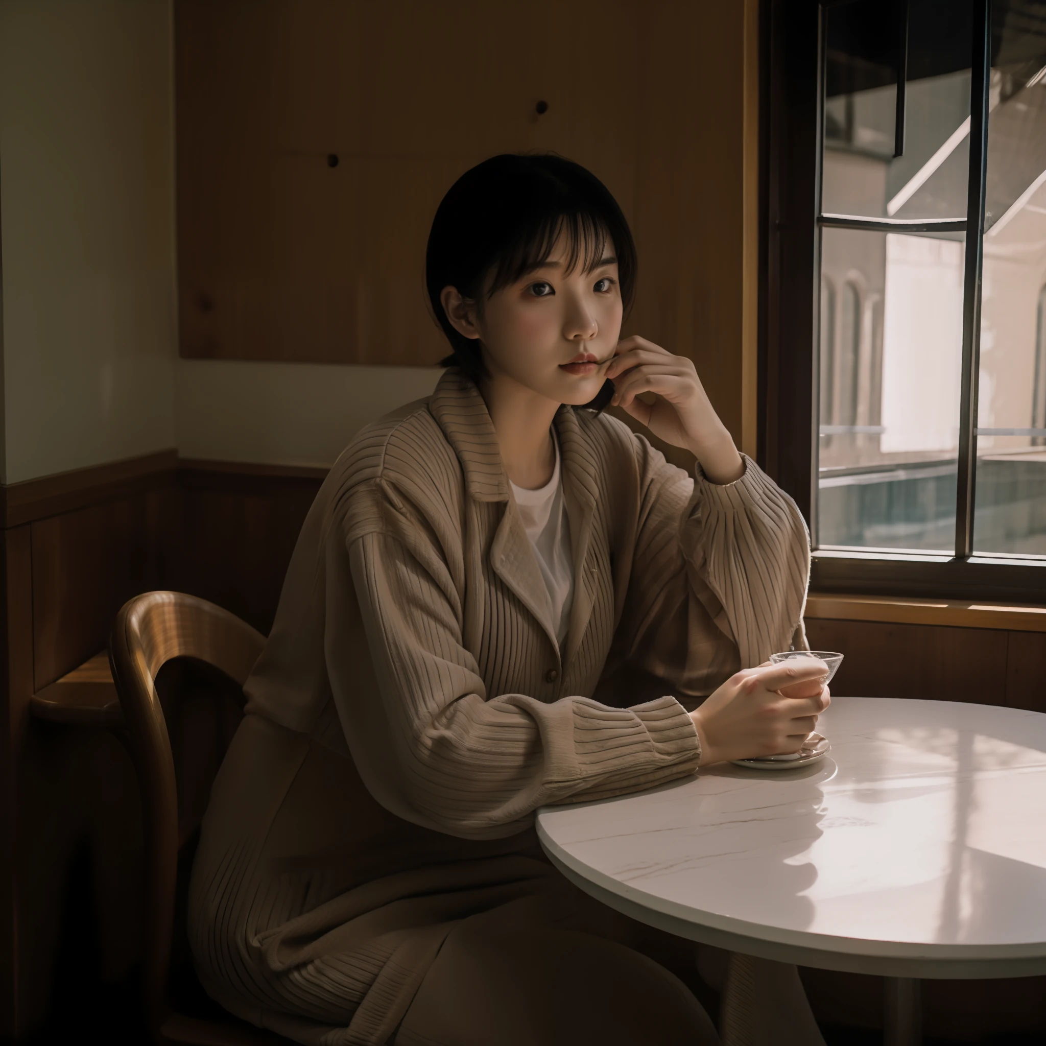 There was a woman sitting at the table