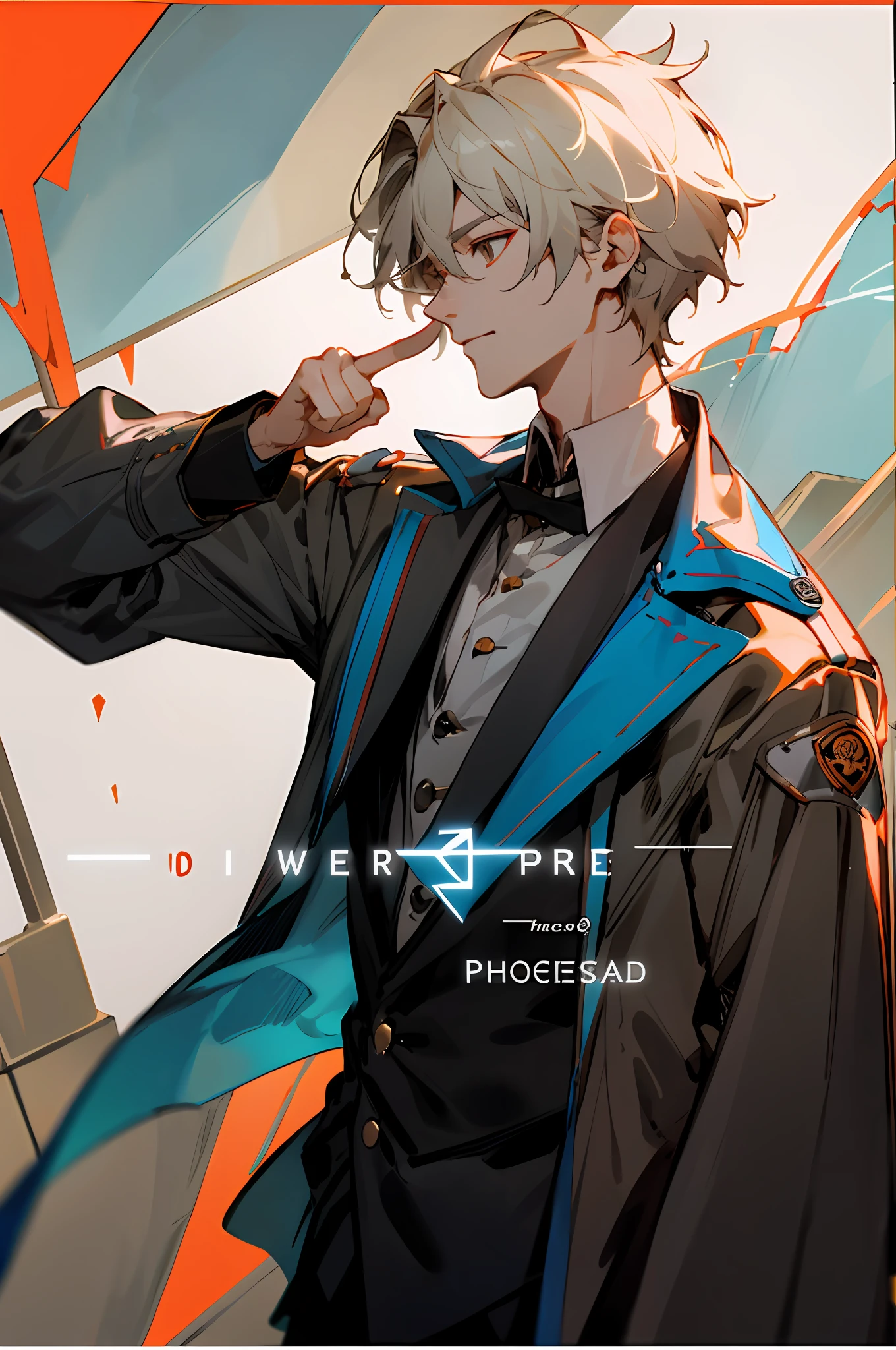 someone is pointing at something with their finger, a picture inspired by Jang Seung-eop, reddit, realism, Very, Very, very high quality picture with index finger, /gamer ludwig,, profile picture 1024px, Mana shot out of his hand to a very handsome face,Elaborate Eyes,Detailed dressing,Subtitle Wenbrd,There is a badge on the clothes