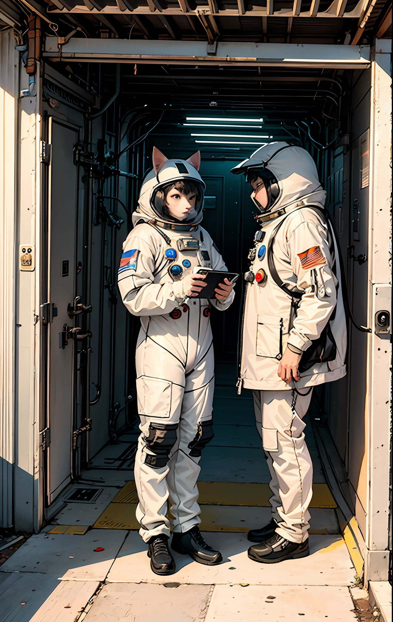 a cat in a space suit standing on a street, computer graphics by Chris LaBrooy, cgsociety, space art, unreal engine 5, reimagined by industrial light and magic, unreal engine
