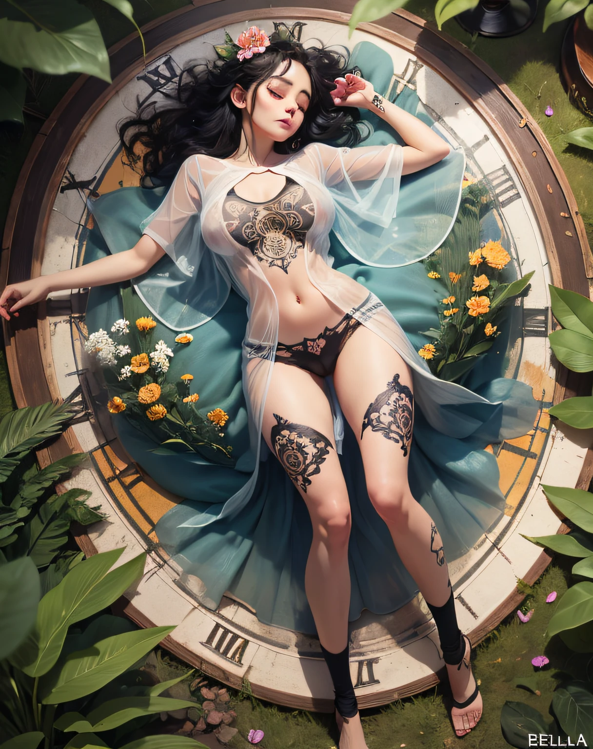 exy girl with forest clothes, flowers, leaves, mandalas, fractal,, Sleeping Beauty, by Bella🦋 full body, beautiful girl sleeping, room with mirror, girl sleeping on bed and sheets, old clock and lamp on table, full body, black hair, Transparent clothing,open legs, view of pubic hair, 1 segirl in transparent forest clothes,exposed breasn transparent t-shirt,mandala and flower tattoos, La mejor calidad, Obra maestra, llustration, muy delicado y hermoso, muy detallado, CG, Unidad, Fondo de pantalla de 8k, ridiculous, huge filesize, lente muy ancha, Luz suave,Sleeping Beauty, by Bella🦋 full body, beautiful girl sleeping, full body, black hair, Transparent clothing, slight smile,, open legs, view of pubic hair, 1 sexy girl inansparent forest clothes,exposed breasts, open tent t-shirt,mandala and flower tattoos, La mejor calidad,