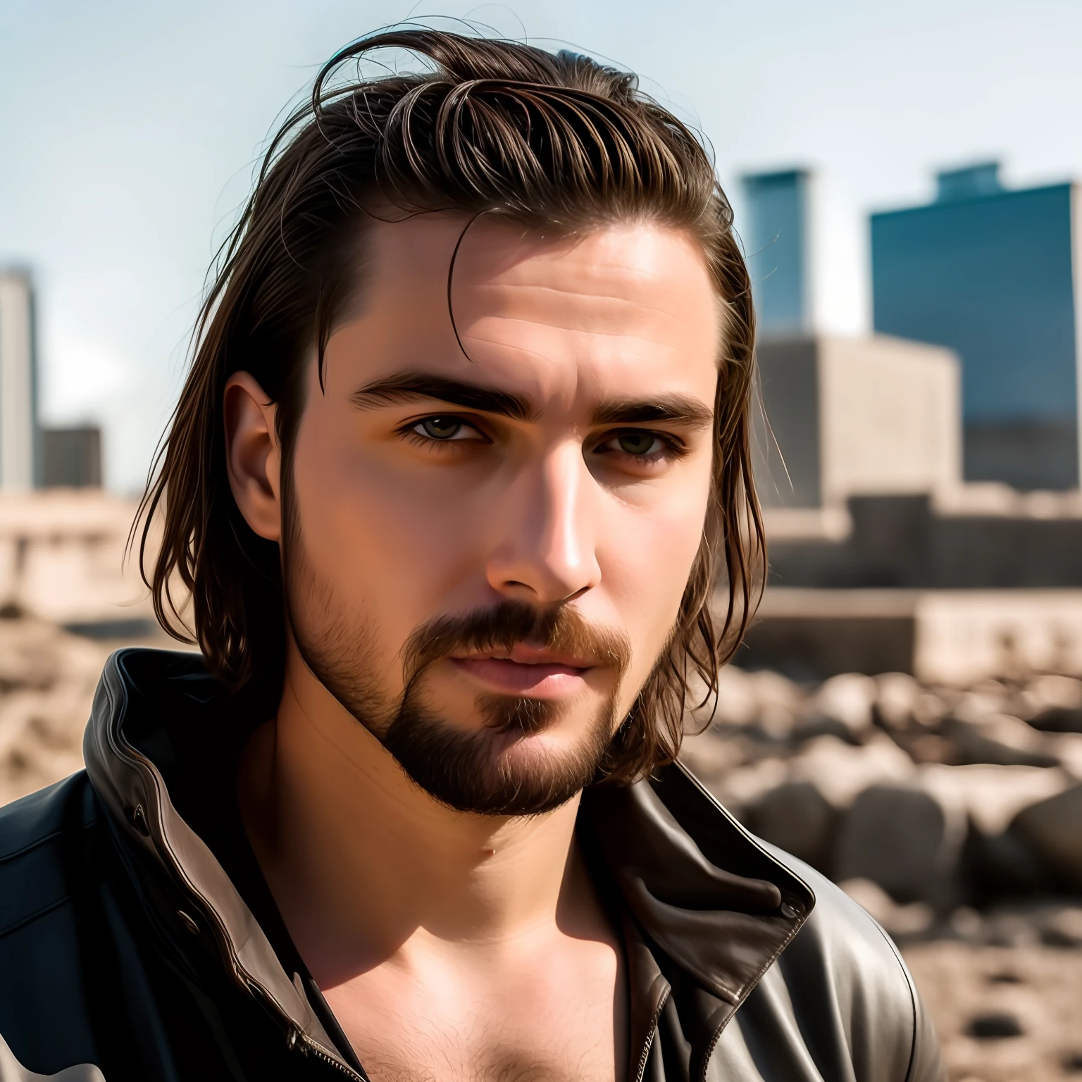 length hair,Eyebrows are clear,Retro,mtu,Stubble,Handsome,Brown leather coat